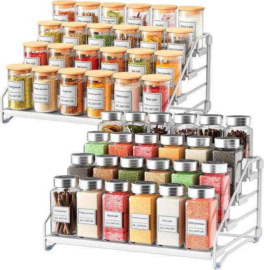 2 Pack Spice Rack Organizer for Cabinet, Depth Adjustable 4 Tier Spice Rack