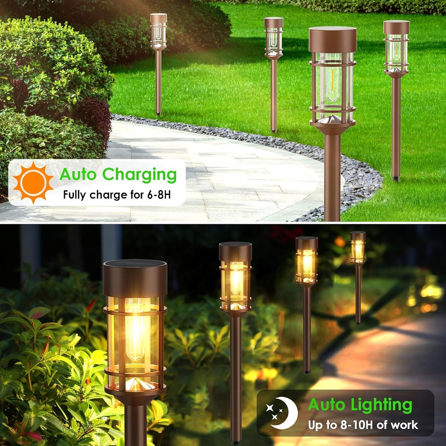 Mancra 8 Pack Solar Outdoor Lights, Bright Up to 12 Hrs Solar Lights for Outside, Waterproof Solar Garden Lights for Patio, Yard and Landscape, Brown