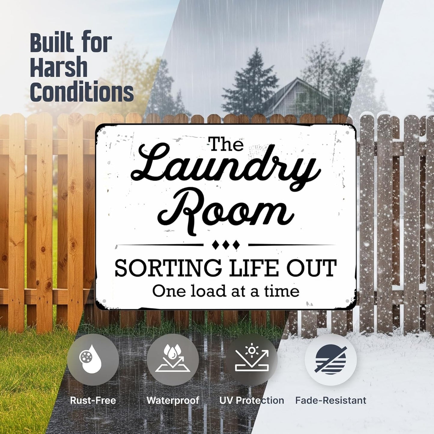 SmartSign Funny Laundry Room Sign, “Sorting Life Out One Load At A Time” Vintage Decor Sign, 10" x 14", 40 mil Laminated Rustproof Aluminum, Black & Rustic White, Made in USA