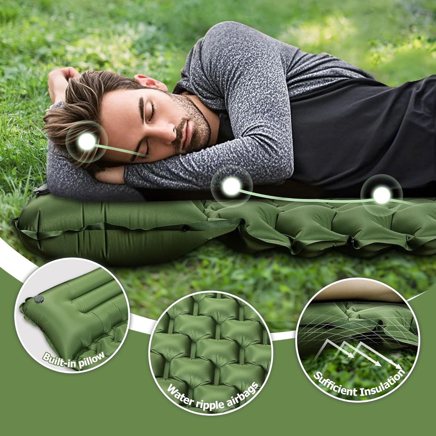 Toncoke Sleeping Pad, Extra Thick & Ultralight Inflatable Sleeping Pad with Pillow, 30s Foot Pump, 3.54” Camping Mat for Comfort, Durable for Camping, Hiking, Backpacking