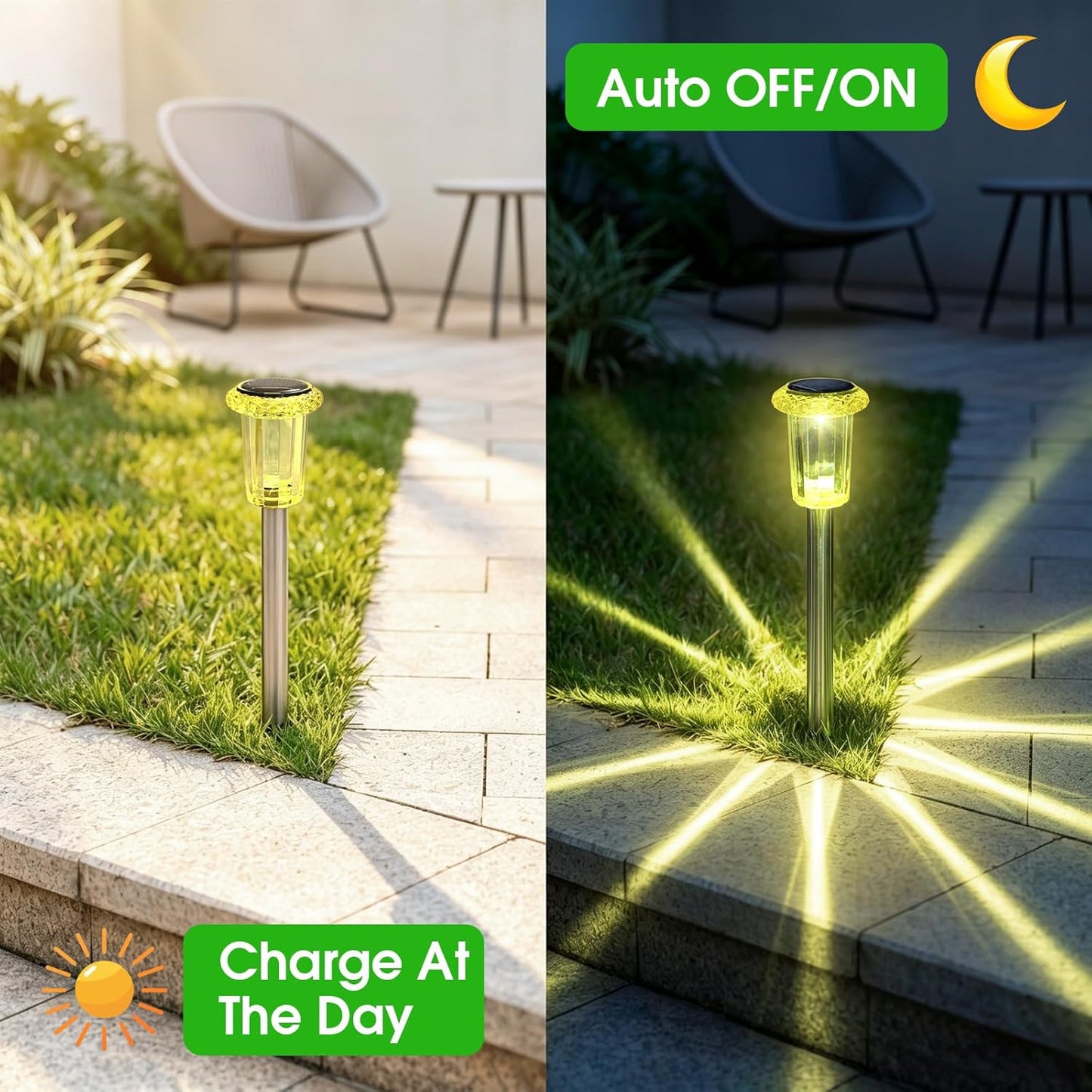 Eyrosa Solar Outdoor Lights Starburst Pattern, 10 Pack High-Visibility Lemon Yellow Housing, Waterproof Stainless Steel Solar Stake Lights for Pathway Garden Yard Walkway Driveway Lawn Outside Decor