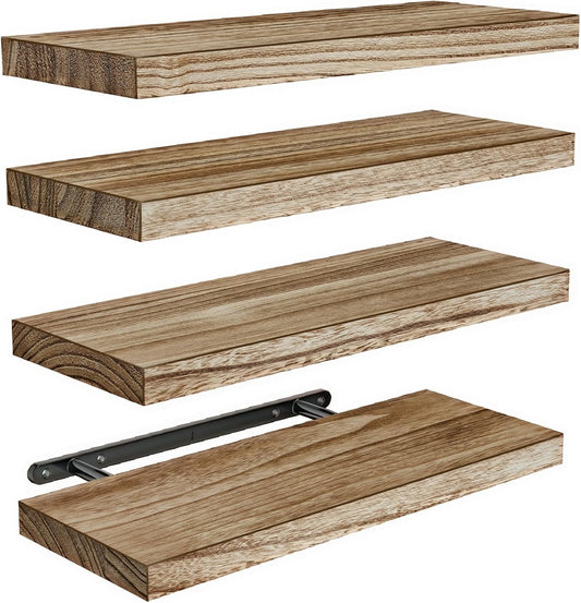 Amada Homefurnishing Floating Shelves, Paulownia Wood Wall Shelves for Living Room/Bedroom/Kitchen/Home Office, Wood Floating Shelf for Home Storage & Organization, Set of 4, 15.75″L x 5.91″W x 0.98″H