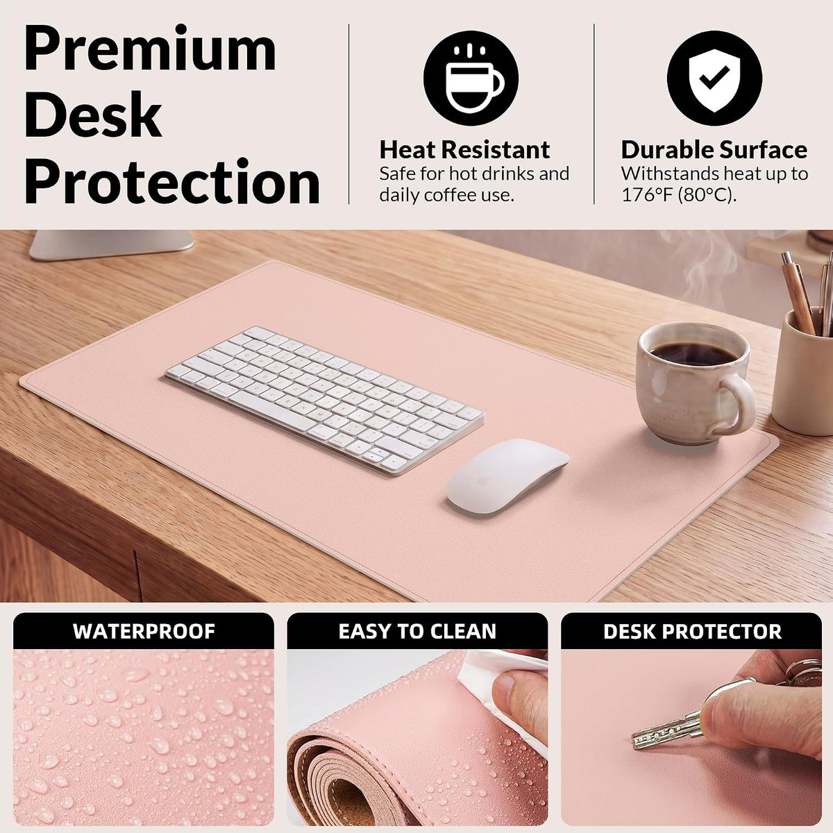 AFIING Cork Desk Mat, 31.5" x 17", Pink,Desk pad Protector