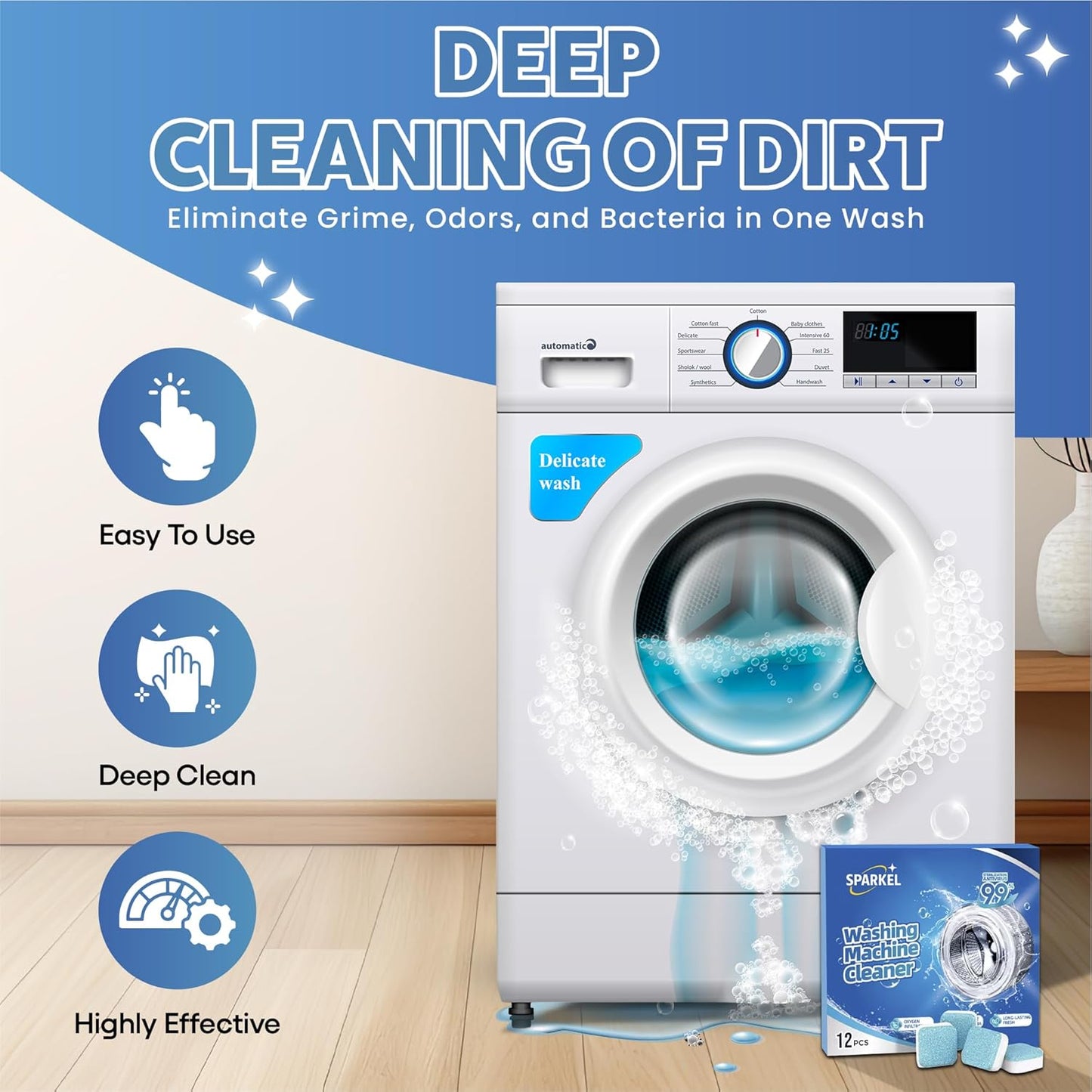 Washing Machine Cleaner Descaler Tablets 12 Pack (1 Year Supply) - Deep Cleaner for HE Front Load & Top Load Washers | Washing Machine Cleaning Tablets