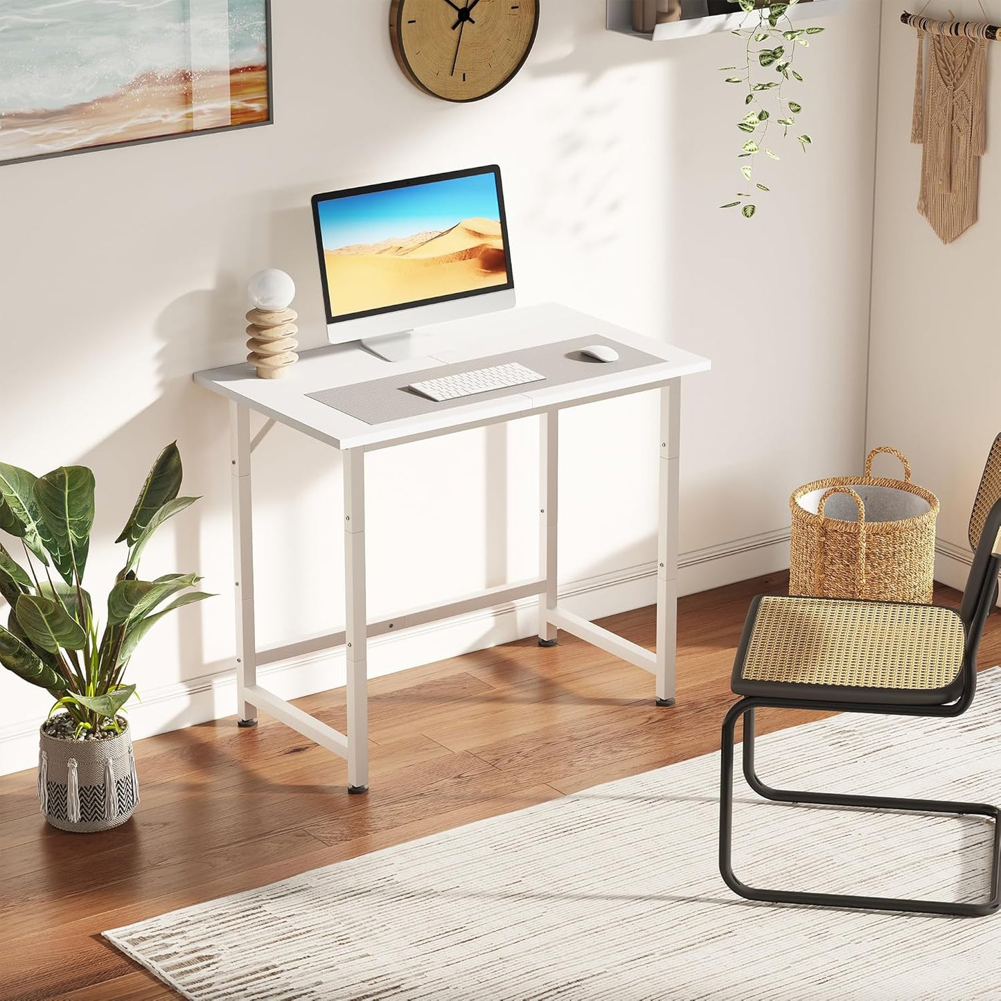 COTUBLR Small Desk, 24 Inch Small Computer Desk for Spaces, Compact Tiny Mini Simple Desk Table for Bedroom Home Office Writing Work Study Kids Student Teacher, Bonus Mousepad, White