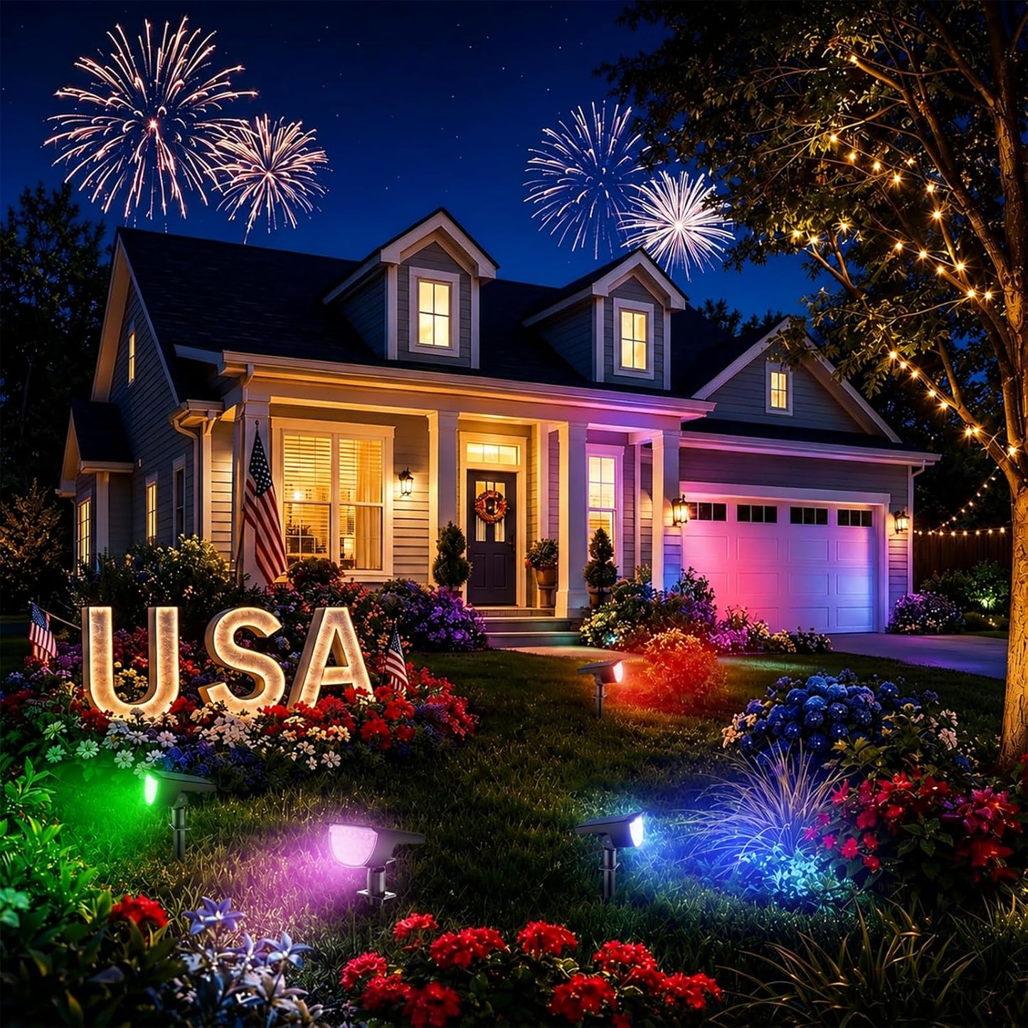 GKGG Solar Multicolor Lights Waterproof IP65, 8 Lighting Modes Solar Spot Lights Outdoor Yard Garden Landscape Pathway Decorations (Multicolor, 4 Pack)