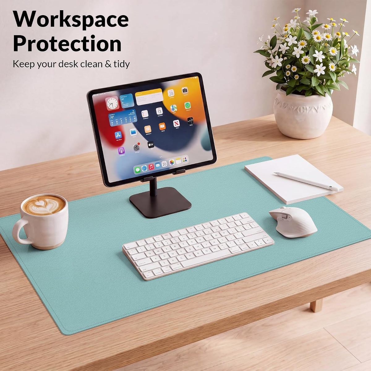 AFIING Leather Desk pad Protector, Light Blue, 35.4" x 17"