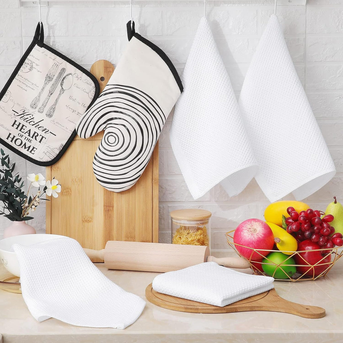Homaxy 100% Cotton Waffle Weave Kitchen Dish Cloths 8-Pack, White