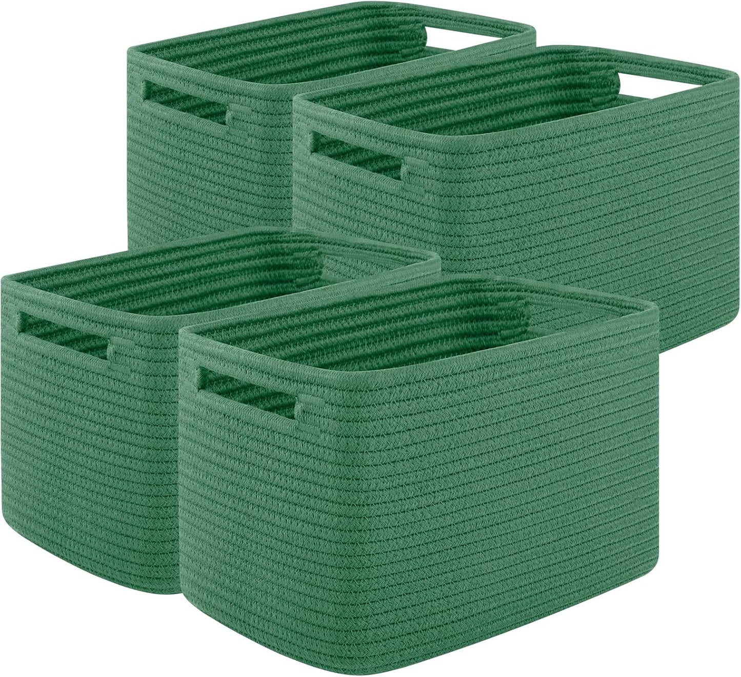 OIASKET 4Packs Natural Cotton Rope Storage Baskets for Organizing Toys, Clothes, Towels & Books, Soft Versatile Organizers for Shelves, Home Decorative Bins, 13''Lx9''Wx7.8''H, Green