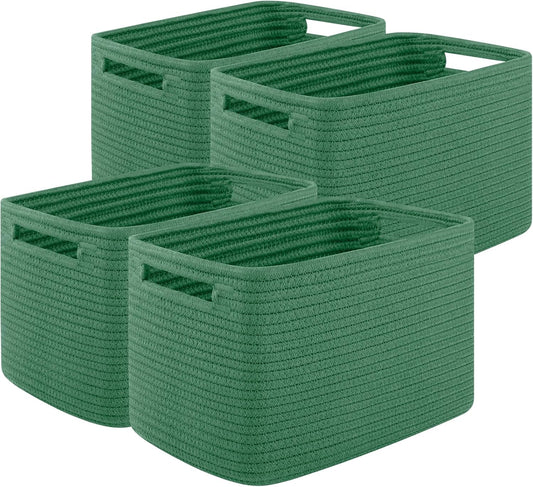 OIASKET 4Packs Natural Cotton Rope Storage Baskets for Organizing Toys, Clothes, Towels & Books, Soft Versatile Organizers for Shelves, Home Decorative Bins, 13''Lx9''Wx7.8''H, Green