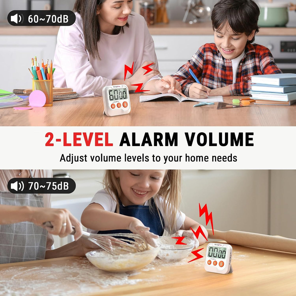 TempPro TM03 Digital Timer with 2 Alarm Volume & Strong Magnetic Back
