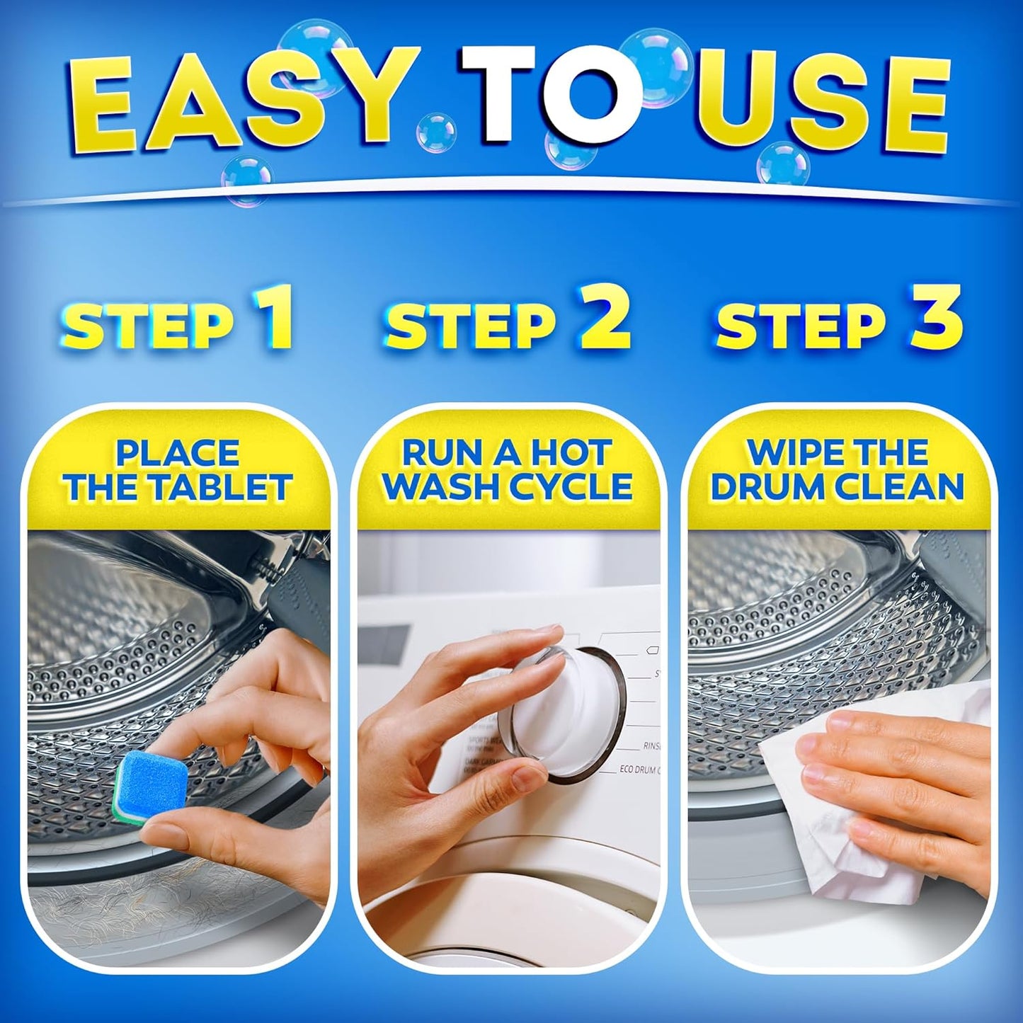 Washing Machine Cleaner Tablets for Pet Owners Pro – Front & Top Load HE Washers – Removes Pet Hair Buildup Eliminates Odors & Residue – 28 Tablets 1-Year Supply – Septic Safe Deep Clean