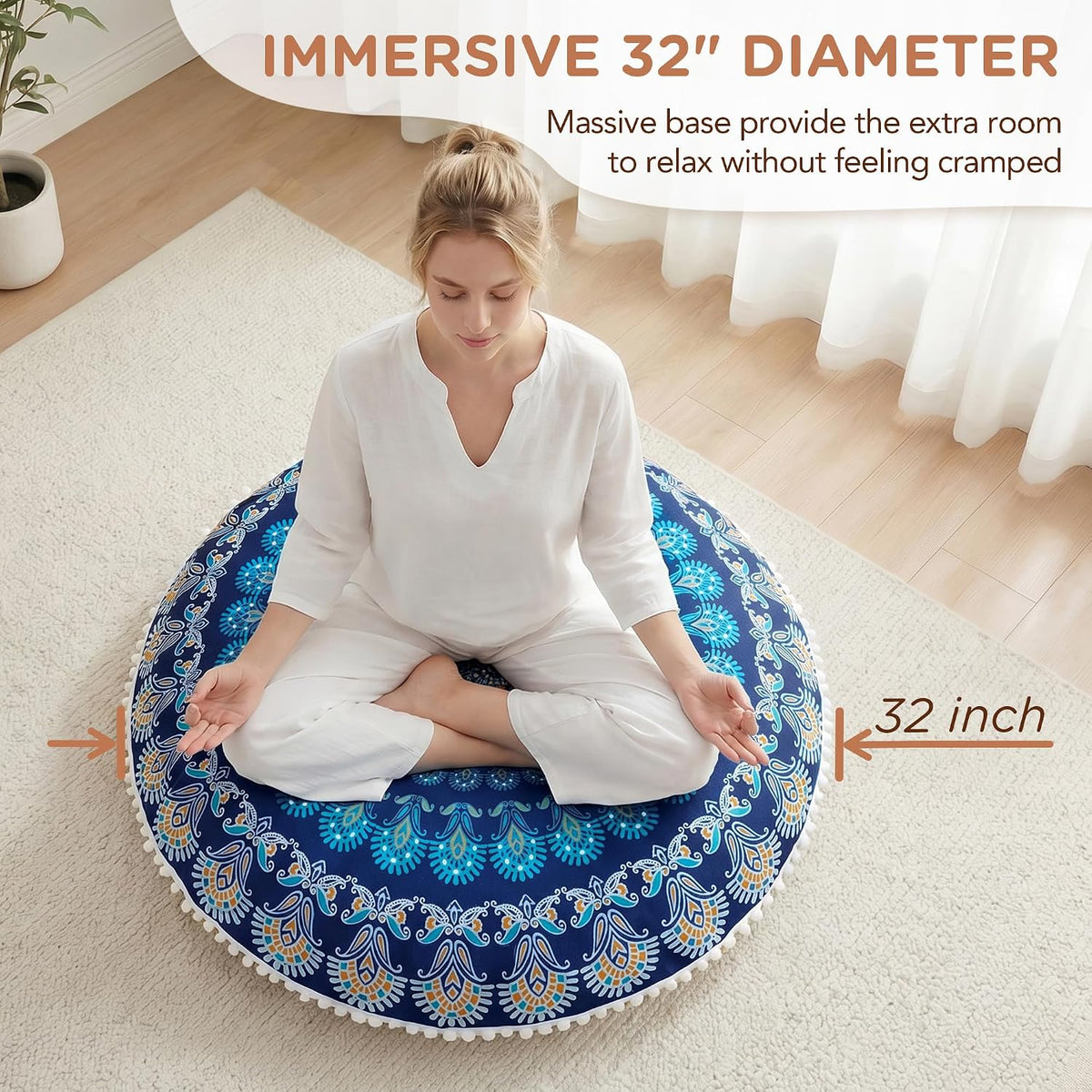Codi Floor Pillows 2 Pack, Large Meditation Cushions for Adults, 32-inch