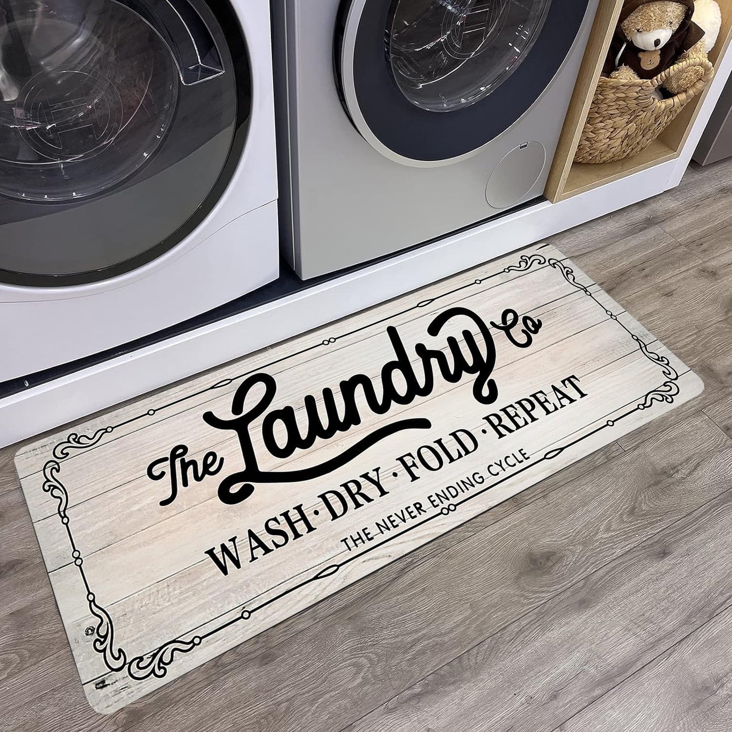 Laundry Room Rug Runner 20"X47" Beige Wood Non Slip Laundry Rugs and Mats for Laundry Room Decor Washable Runner Rugs for Farmhouse Kitchen Floor Bathroom Entryway Area Rugs