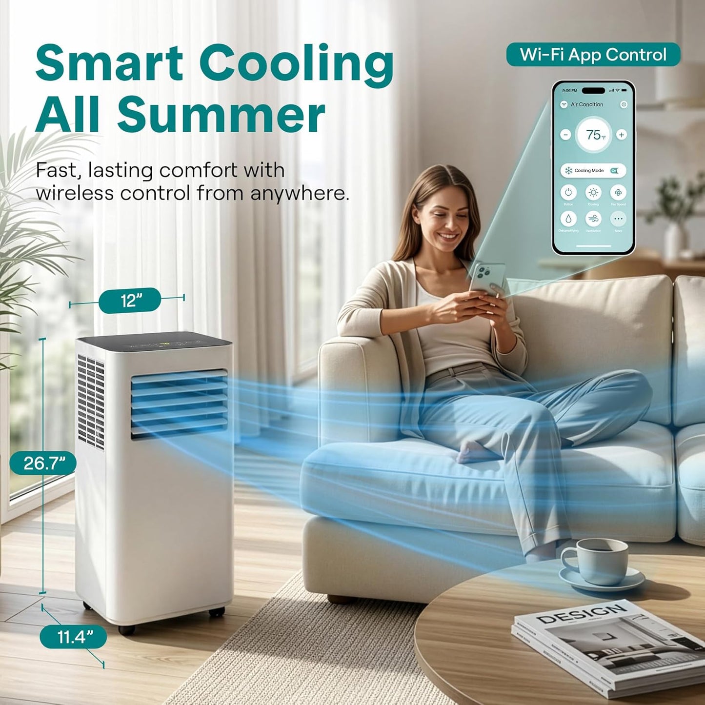 SereneLife Small Air Conditioner Portable 8,000 BTU with Built-in Dehumidifier - Portable AC unit for rooms up to 350 sq ft - WiFi app + Remote Control, Window Mount Exhaust Kit