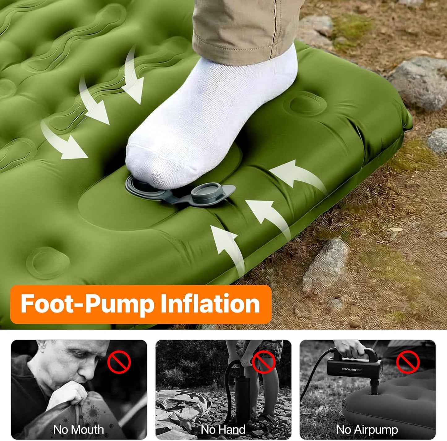 OGERY Sleeping Pad, Ultralight Inflatable Sleeping Pad for Camping with Pillow Built-in Foot Pump, 6" Extra-Thick Reinforced Camping Mattress for Hiking, Backpacking,Tent