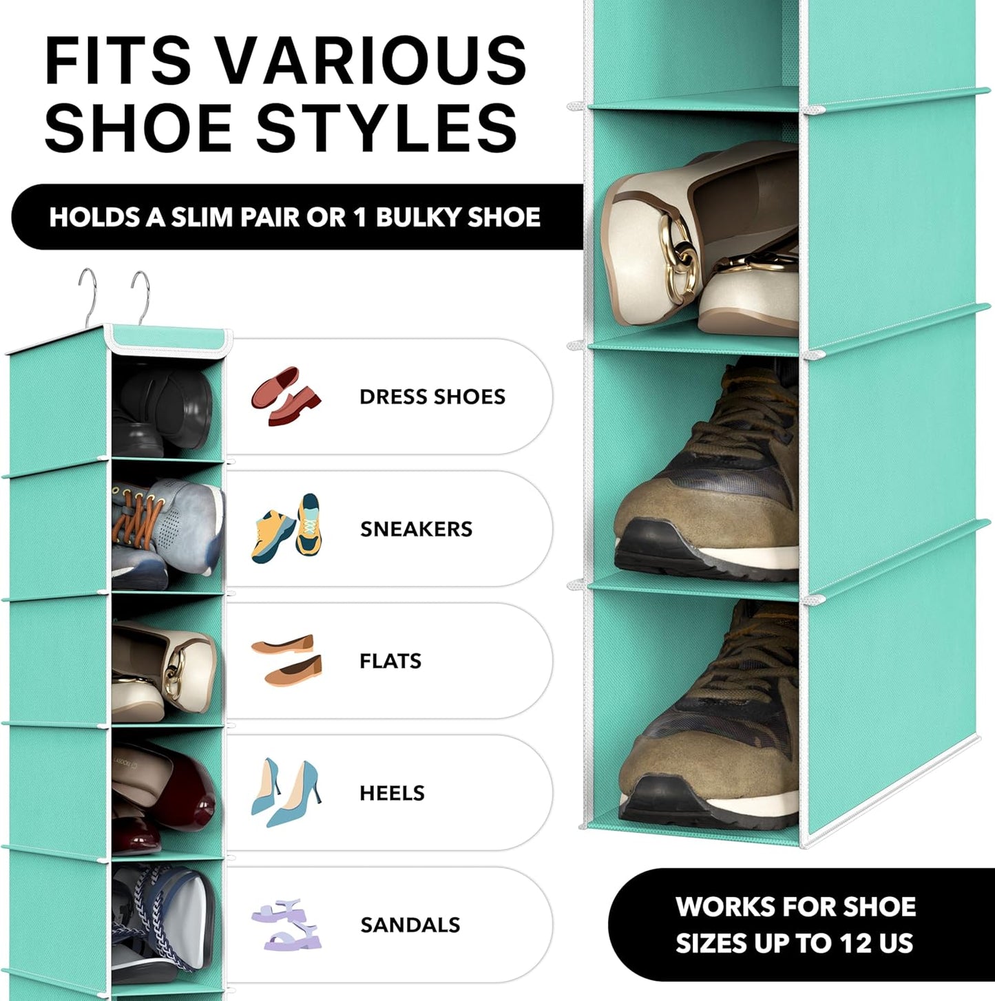 Simple Houseware 10 Shelves Hanging Shoes Organizer Holder for Closet, Turquoise