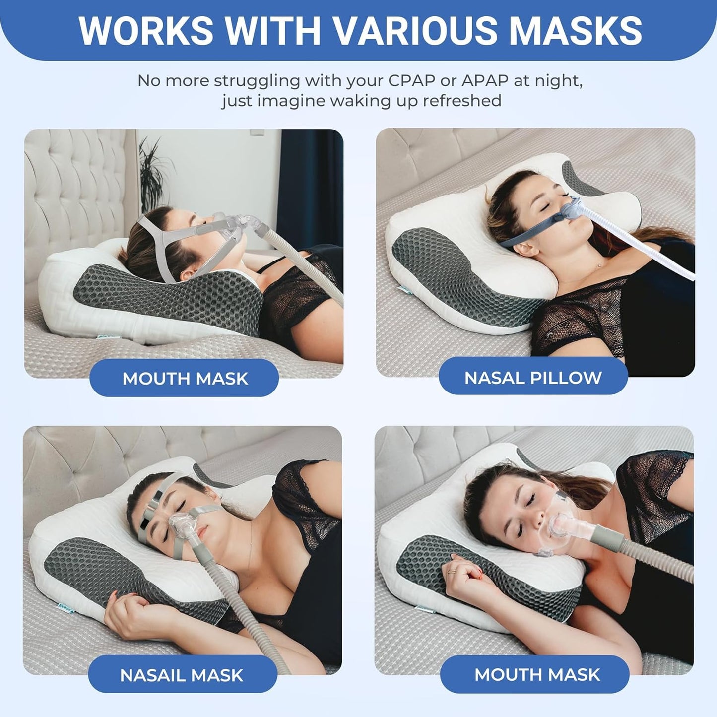 Elviros CPAP Pillow for Sleeping, HSA/FSA Ergonomic Adjustable Height Neck Support Memory Foam Bed Pillow for CPAP Users with Sleep Apnea, Suitable for Side and Back Sleepers