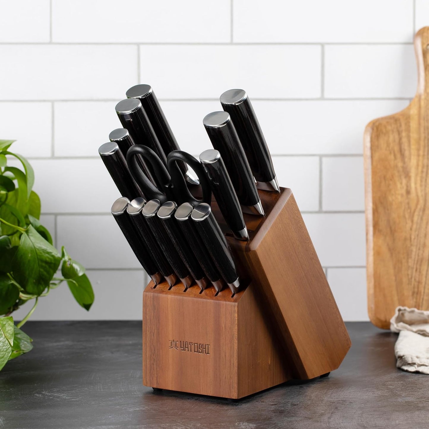 Yatoshi Professional Kitchen Knife Set, 15 Pieces, High Carbon Stainless Steel, Ergonomic Handle