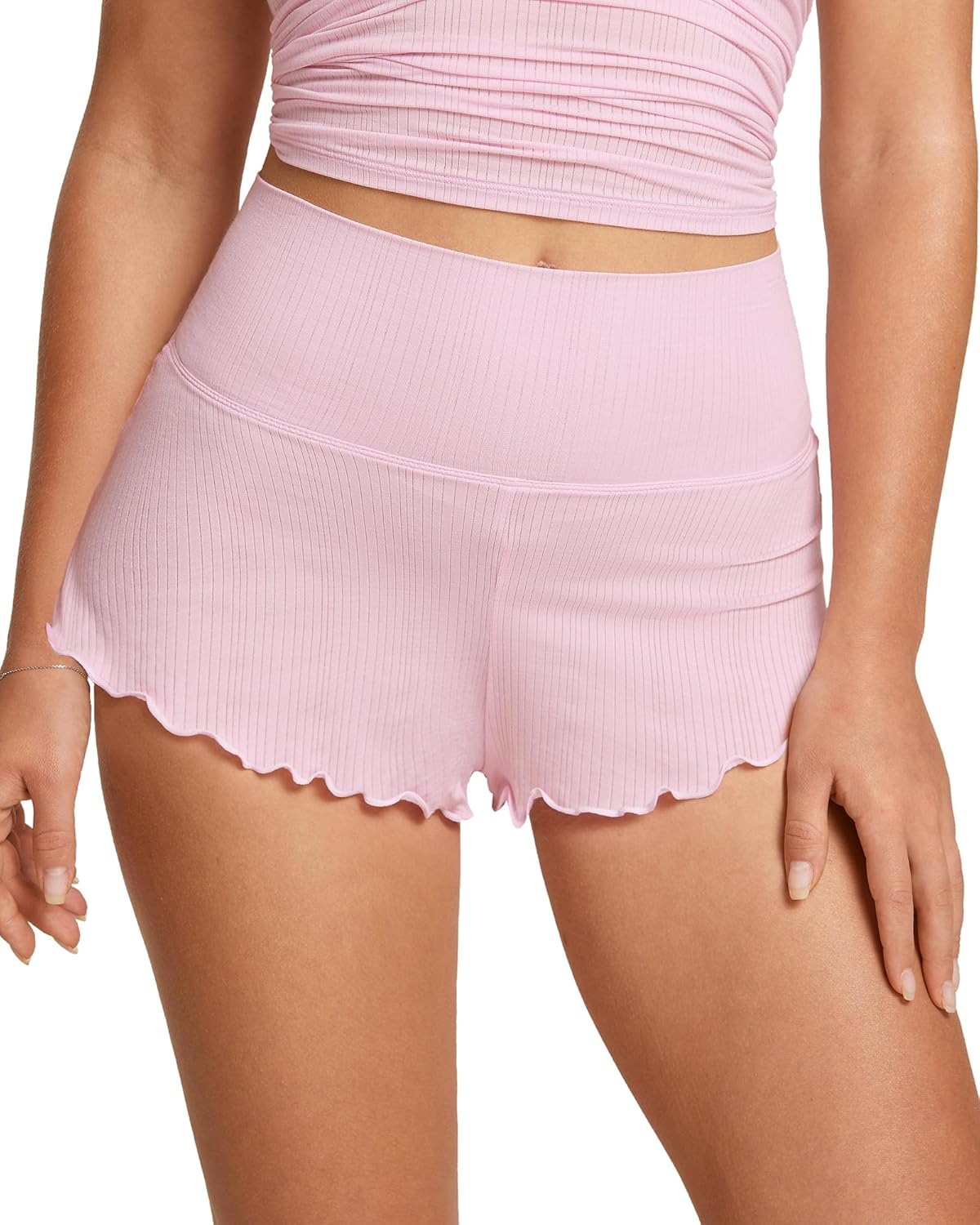 Women's Natrelax Pajamas Shorts Modal Ribbed Foldover Sleep Cheeky Ruched Cute Mini Cozy Lounge Sleepwear Bottom