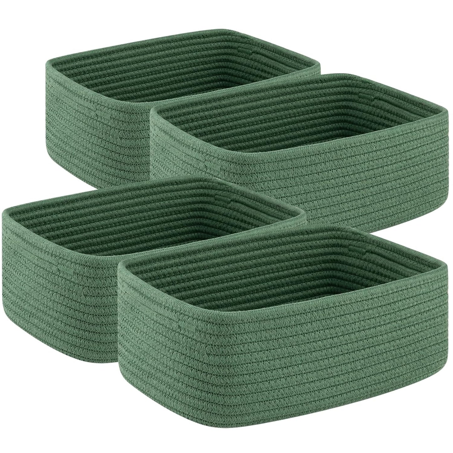 OIASKET 4 Pack Small Storage Shelf Baskets for Organizing, Mini Woven Rope Storage Bins for Towels, Cute Decorative Closet Organizer，Baby Nursery, Gift Empty Baskets -11.81''Lx7.87''Wx4.72''H-Black