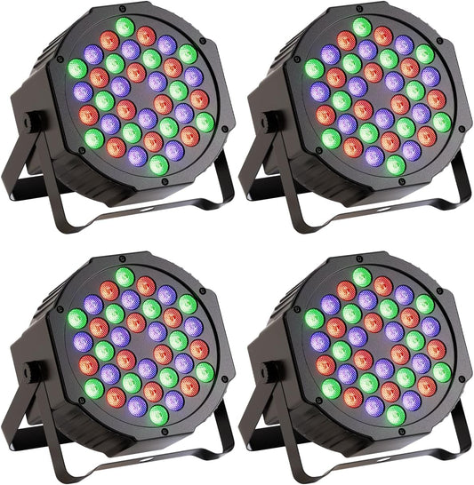 4-Pack JAJALUYA LED Par Lights 36 LED Stage Lights 7 Modes RGB DJ Lights with Sound Activated Remote and DMX Control DJ Uplighting for Birthday Party Events Wedding Christmas Stage Lighting