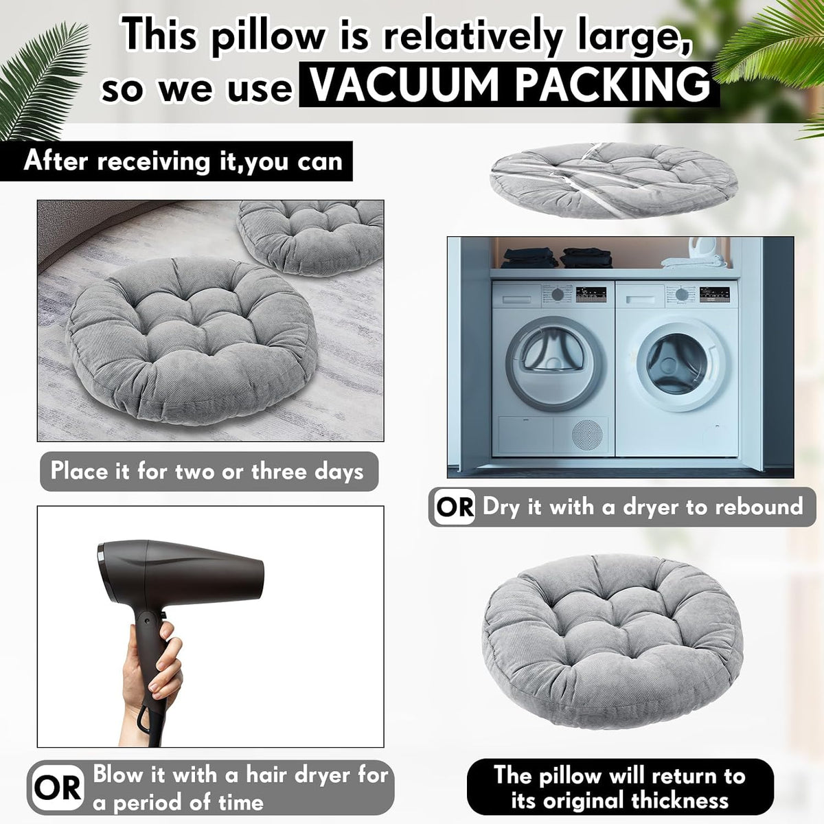 Jerify Light Grey 4 Pcs Large Floor Pillow Cushion,Round 22 x 22