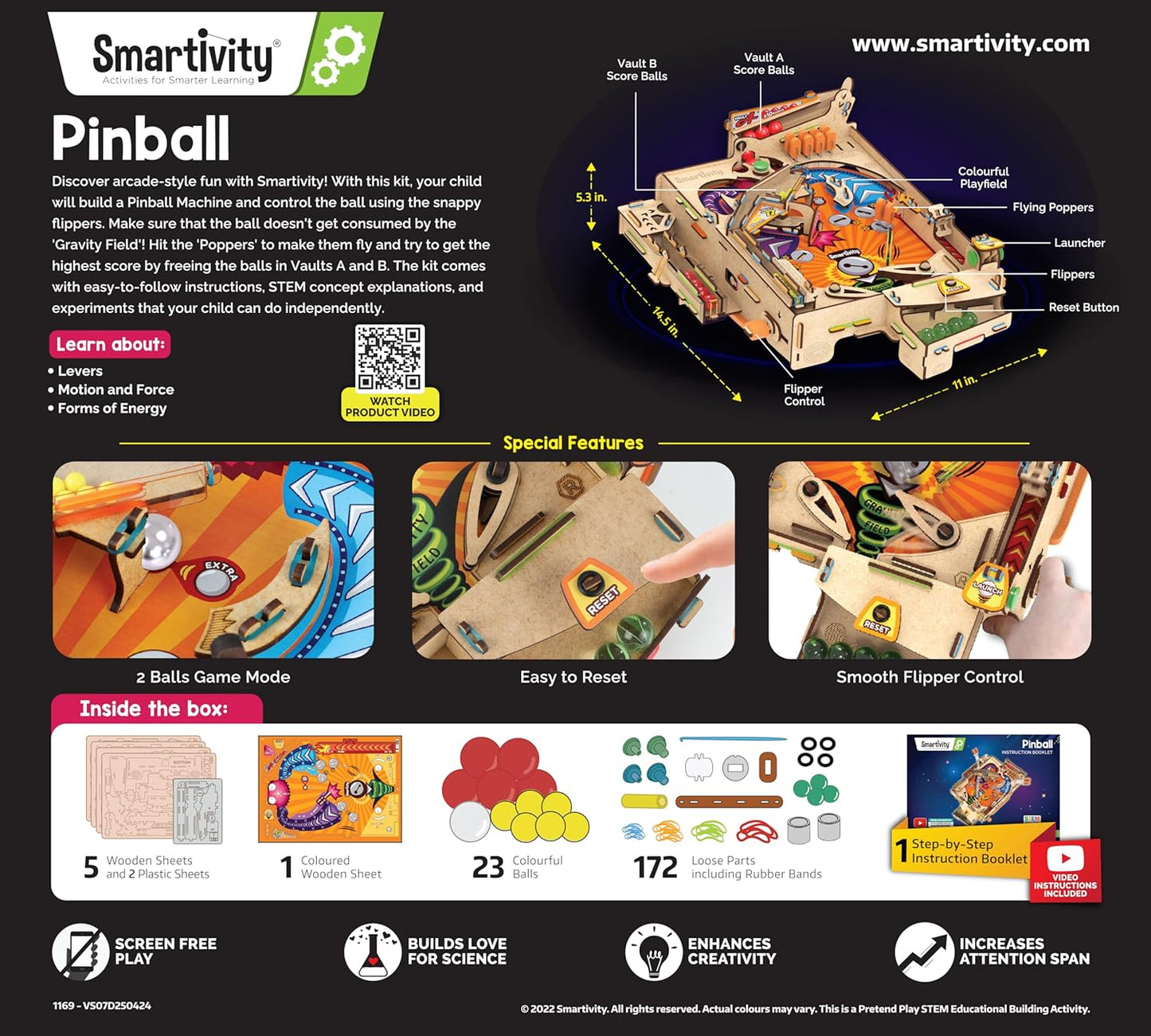 Smartivity DIY Pinball Machine for Kids 8-14 Years Old | Global Award Winning Arcade Game | Build Your Own Pinball I Birthday Gift for Smart Kids | STEM Toy for Boys & Girls