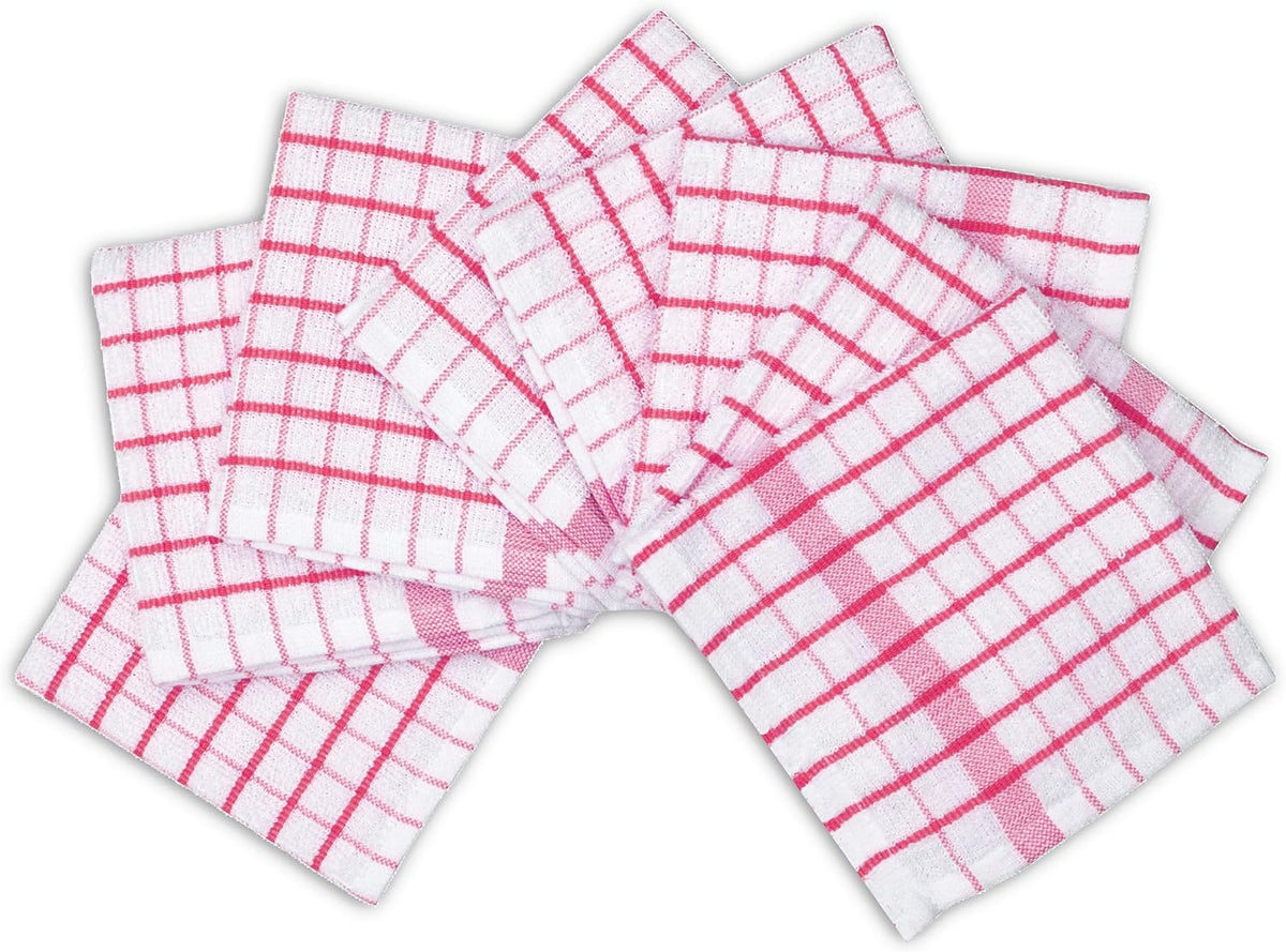 AMOUR INFINI Kitchen Dish Cloths Set of 8 - Ultra Soft, Highly Absorbent, Quick-Drying Terry Cotton Dishcloths 12"x12" Inch Wash & Cleaning Cloths for Kitchen & Dishwashing (Pink)