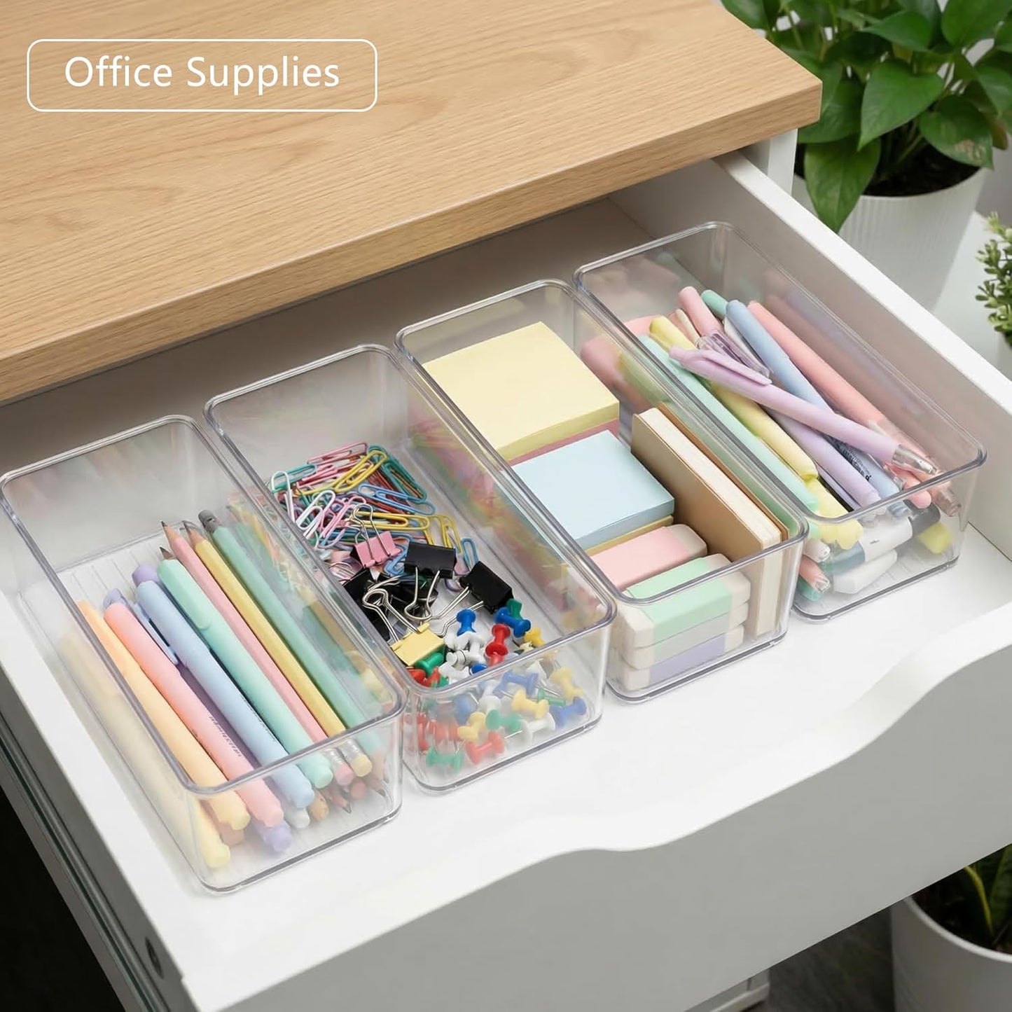 Qilinba 8 PACK Drawer Organizers Deep Drawer Organizer Bins Silverware Organizer Clear Stackable Storage Bins for Bathroom, Pantry, Office, Vanity, Desk Organization and Storage