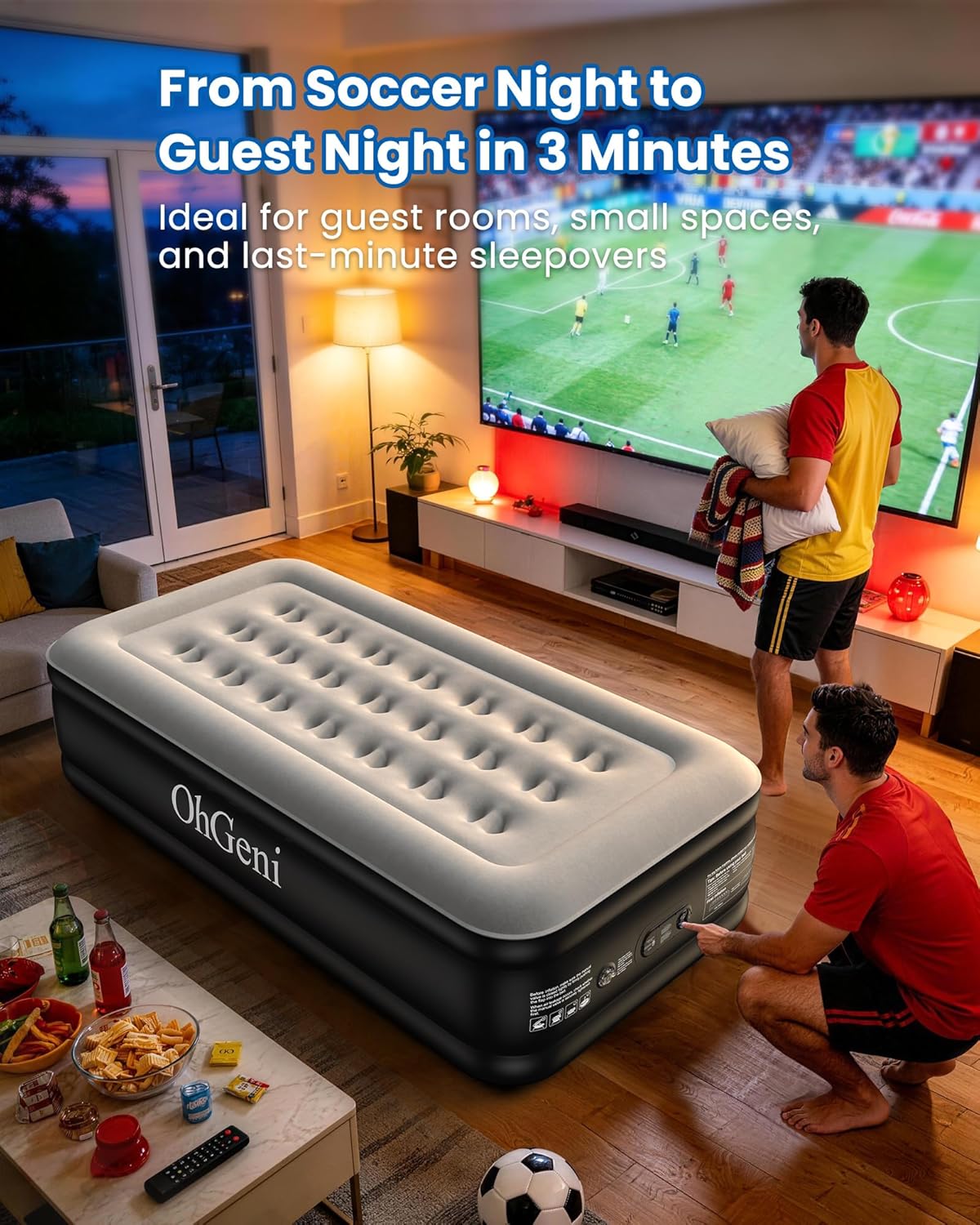 OhGeni Twin Air Mattress with Built in Pump, Blow up Mattresses, Comfortable Sleep Solution for Guests, 18" Raised Colchones Inflables Airbed, Ideal for Home Use and Outdoor Camping