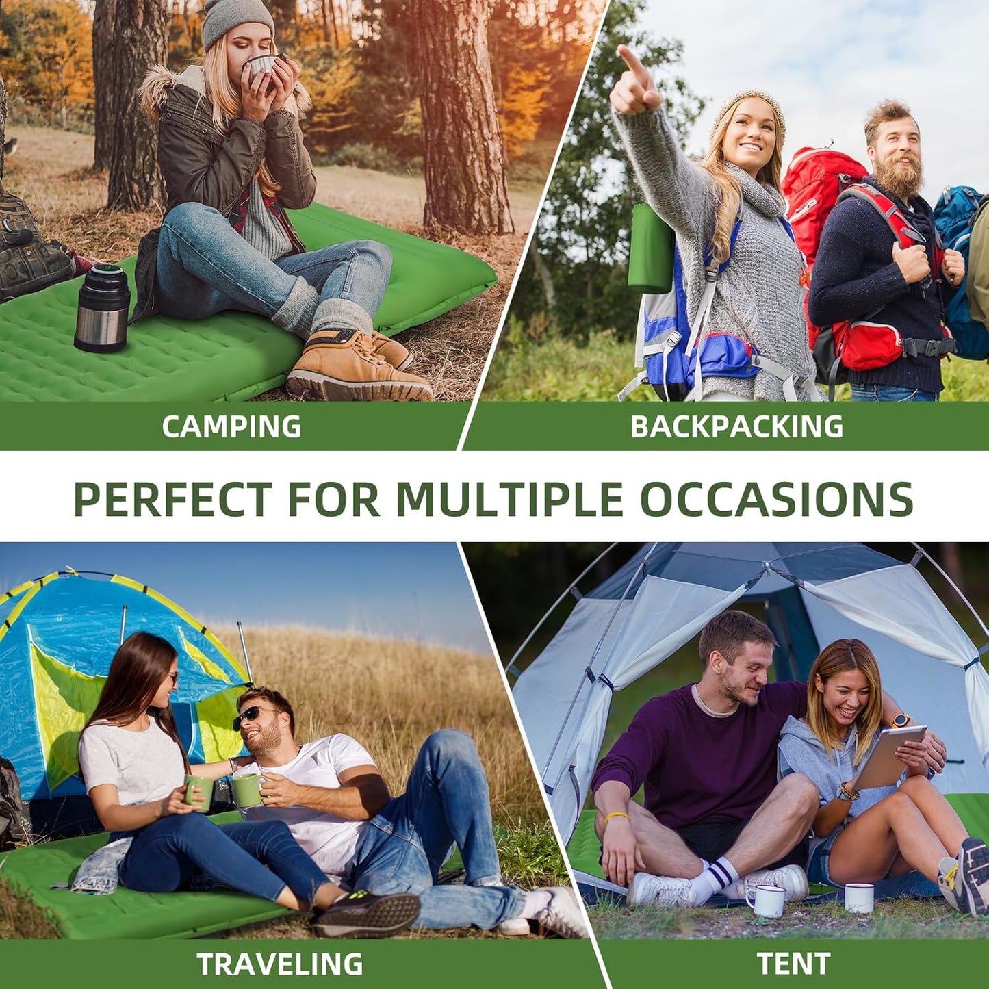 FNARMW Camping Sleeping Pad, Extra Thick 5 Inch Camping Mat with Pillow Built-in Foot Pump Inflatable Sleeping Pads Compact for Camping Backpacking Hiking Traveling Tent（Green）