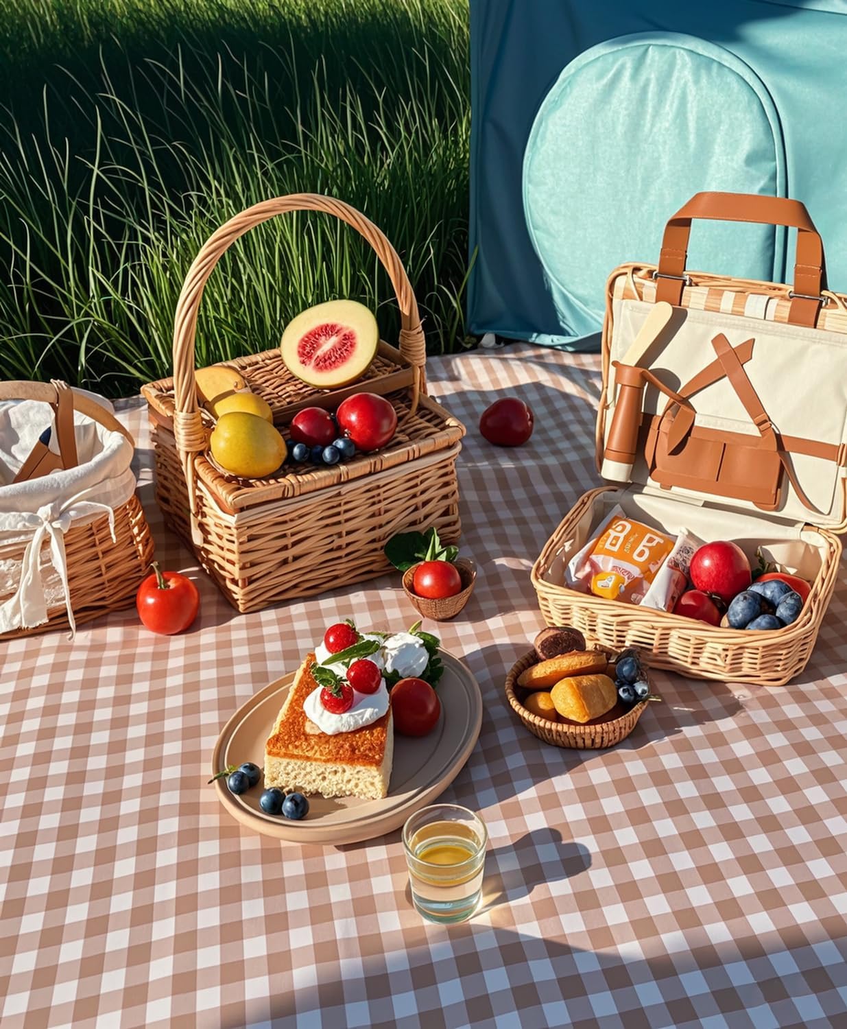 Wind Tour Waterproof Picnic Blanket with Carry Strap - Foldable Sandproof Outdoor Mat for Camping, Beach, Park - 59" x 71",Coffee Grid (Single Mat)