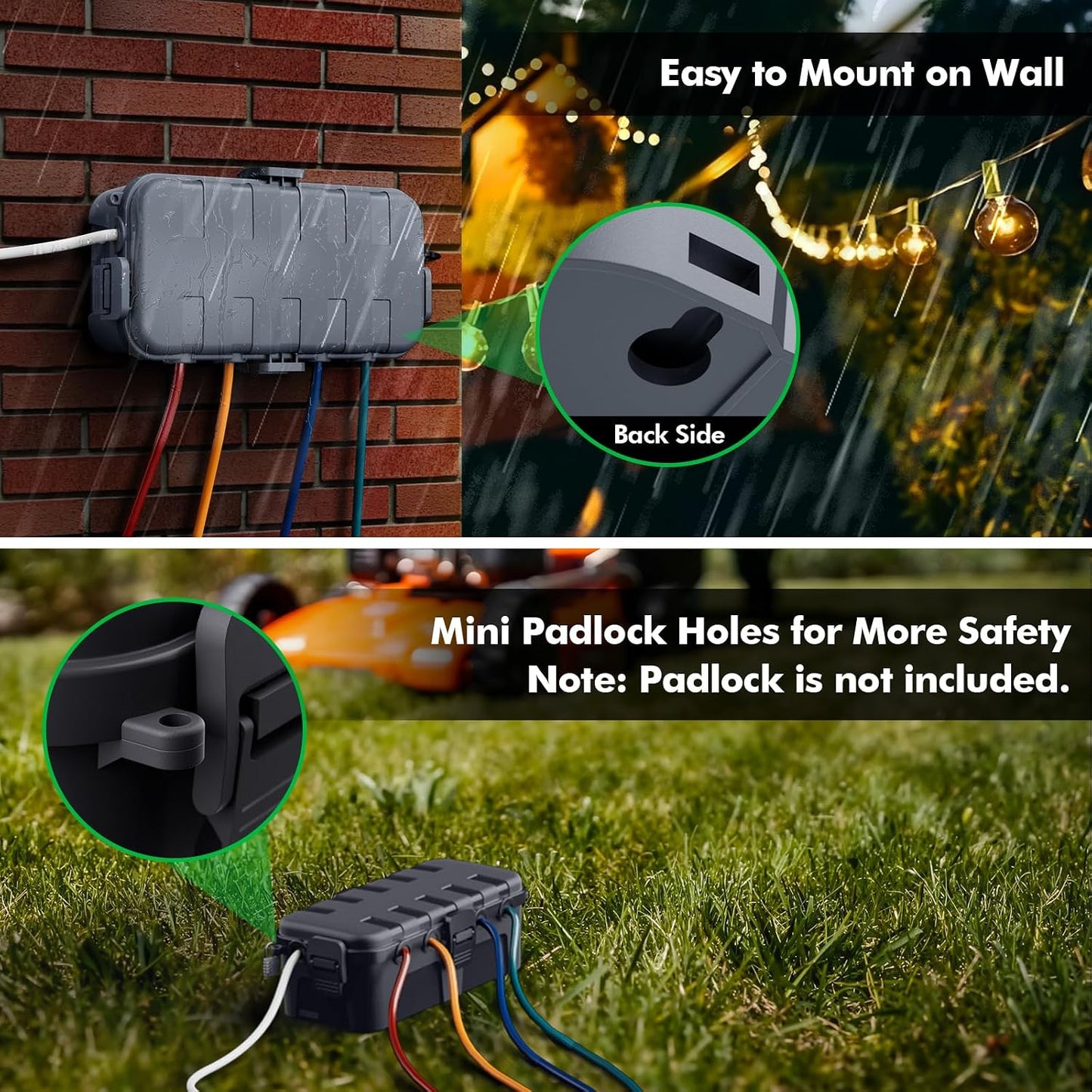 RESTMO Outdoor Electrical Box Waterproof, Extension Cord Cover | IP54 Weatherproof, 6 Cable Entry Ports, Ideal for Power Strip, Outlet, Plug, Timer, (11.5x5.2x4 inch), Grey