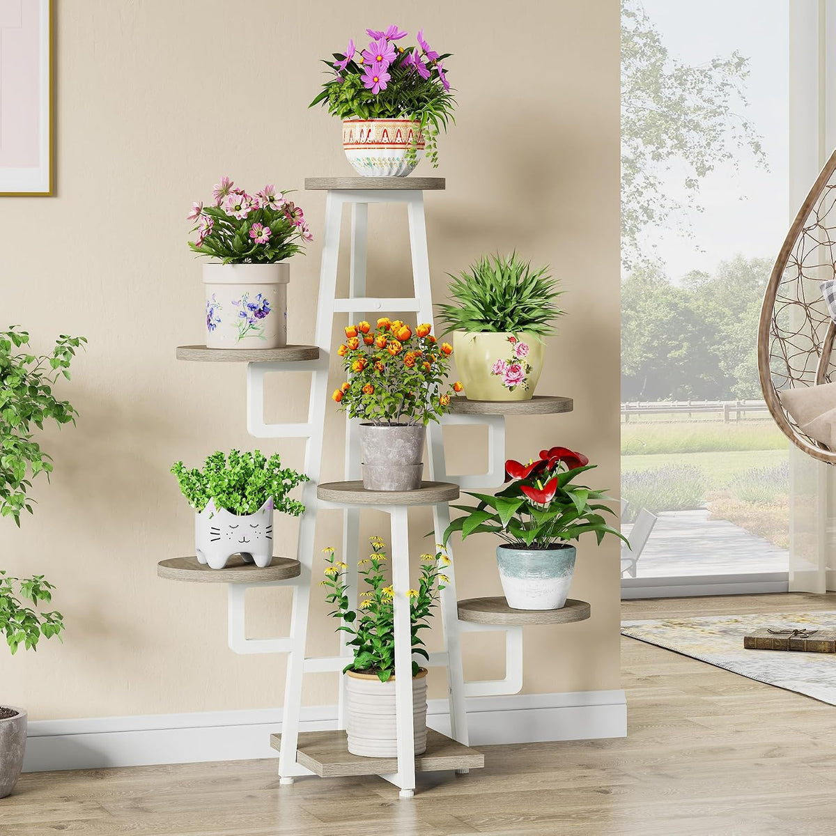 Tribesigns 7 Tier Plant Stand Indoor, Tall Plant Shelf for Multiple Plants, Wooden Corner Plant Pots Holder Rack Flower Stand Shelf Planter Organizer for Living Room Balcony Garden, Beige Brown