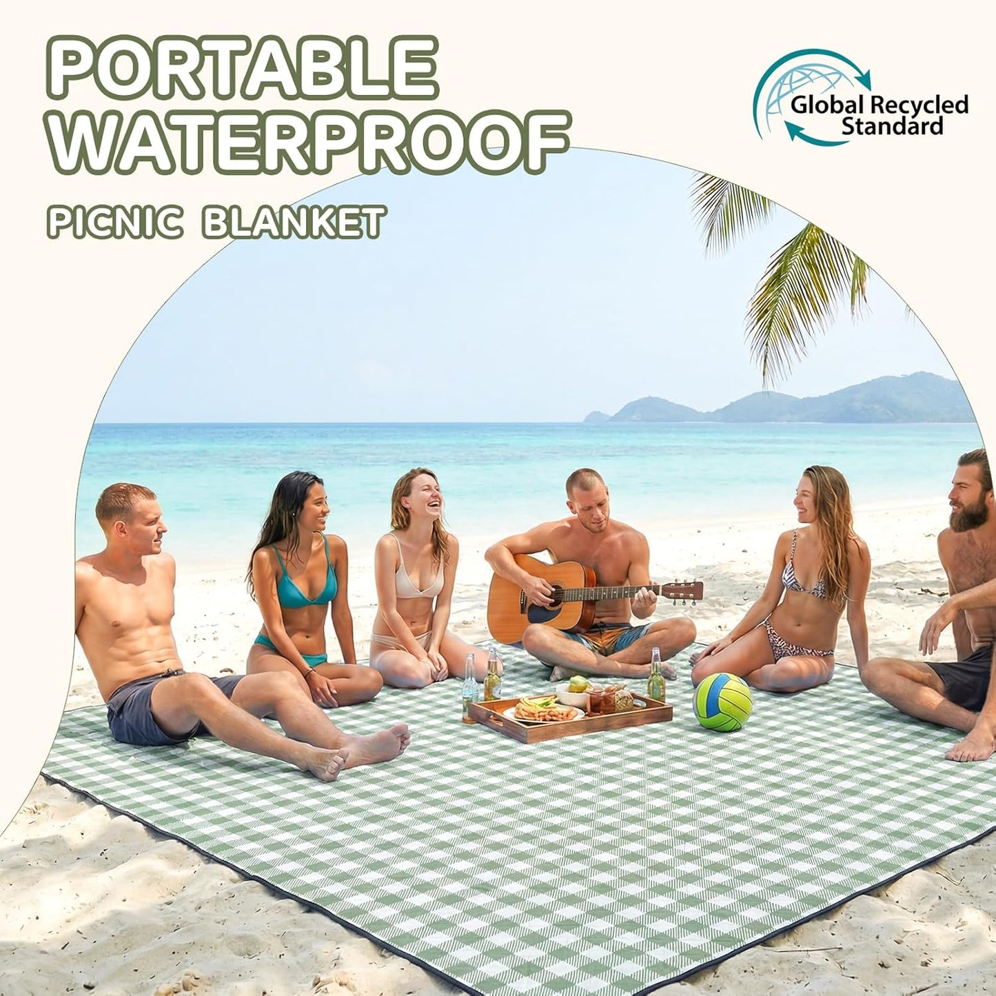 Genovega Waterproof Picnic Blanket Beach Outdoor Camping Mat Rug Extra Large Foldable Cute Big Travel Essential Accessories Gift Park Patio Lawn Garden Grass Play Music Festival Concert Must Have