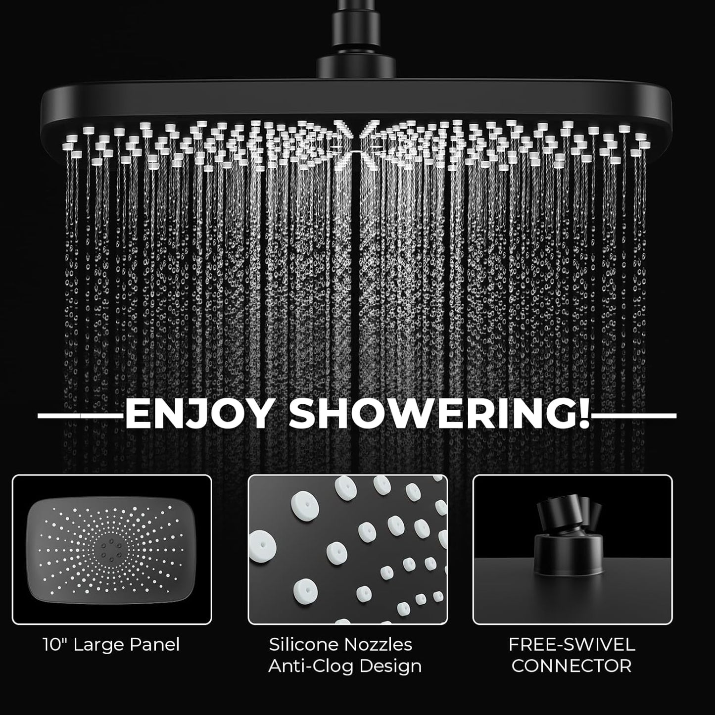 Wide Rain Shower Head With 5 Modes Handheld Showerheads, High Pressure Showerhead Combo with Extension Arm for Bathroom Accessories, Adjustable Shower Head with Anti-Clog Nozzles (Black)