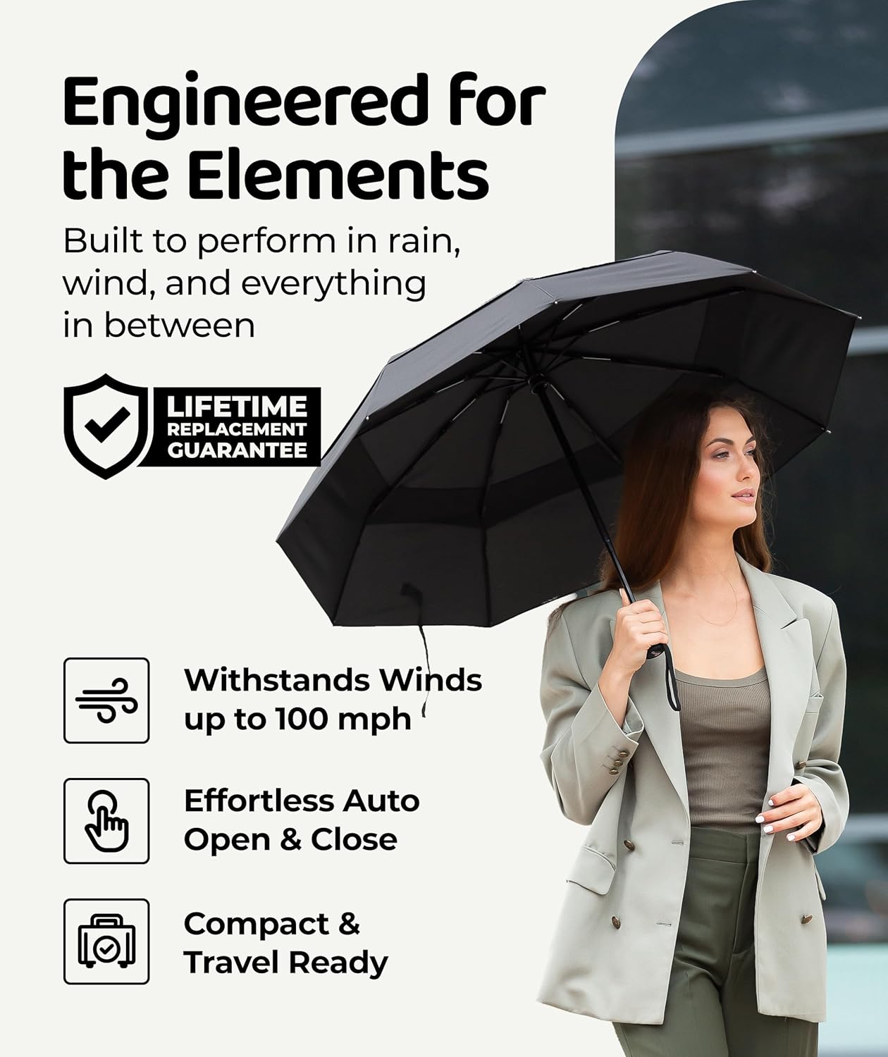 Repel Windproof Travel Umbrella - Compact & Withstands Winds up to 100MPH , Strongest Premium Auto Folding Umbrella for Rain and Sun - Durable, Light & Portable for Women & Men , Fits Backpack & Cars