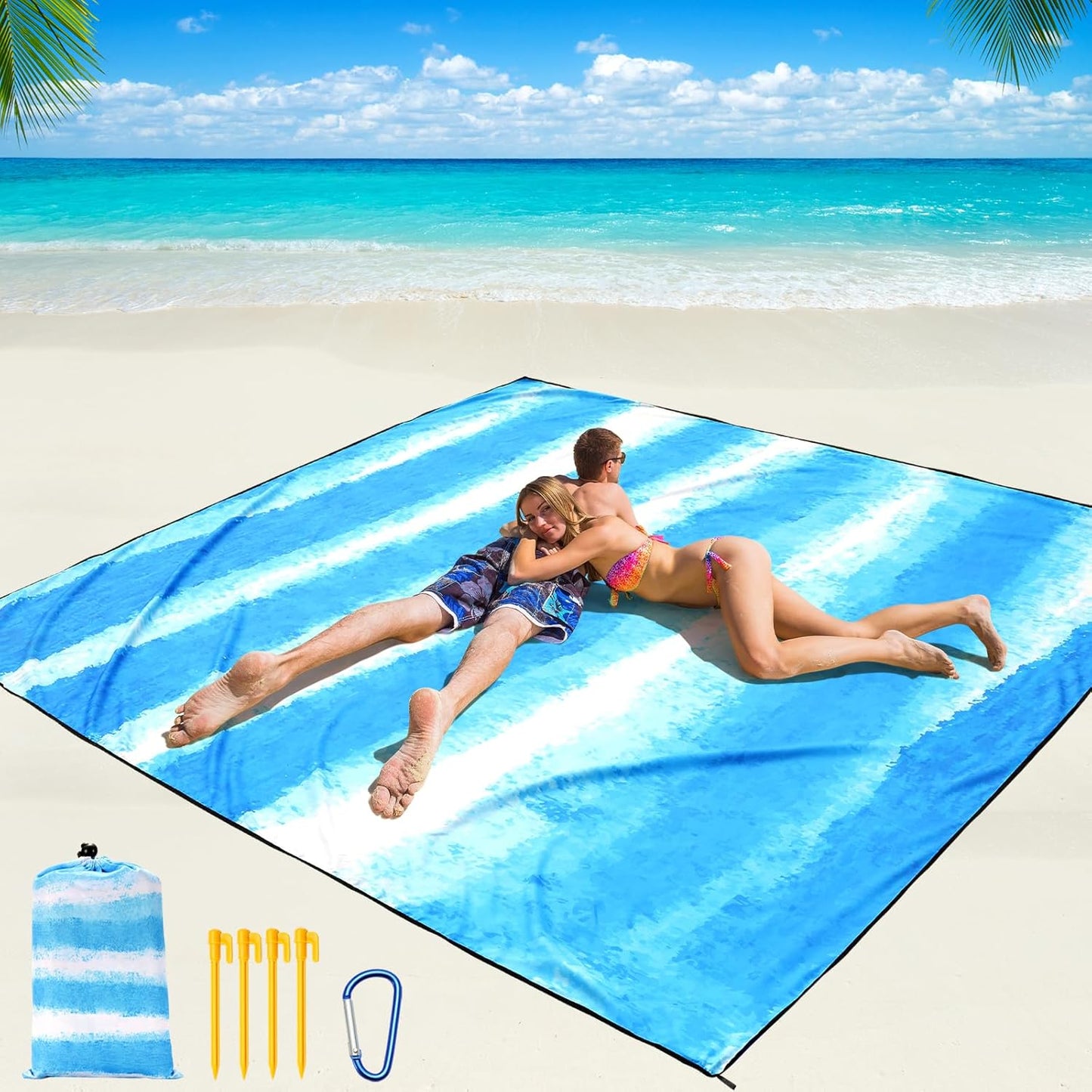 WIWIGO Beach Blanket Waterproof Sandproof Beach Mat 79" X 83"/10'x9'for 2-8 Adults Quick Drying Outdoor Picnic Mat Beach Accessories for Travel, Camping, Hiking