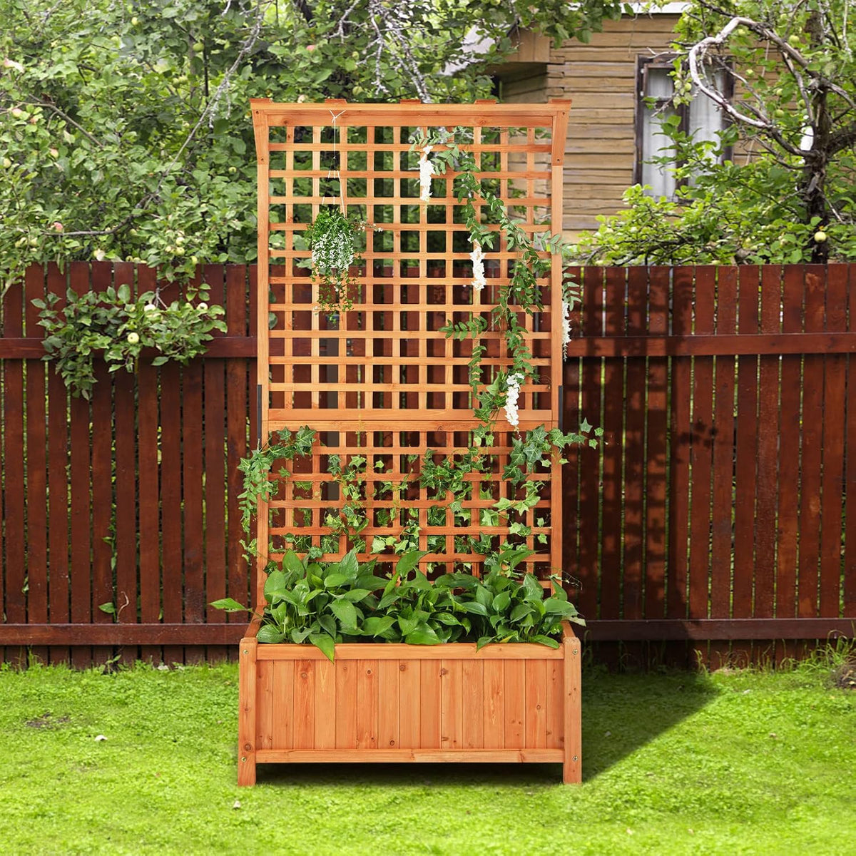 HAPPYGRILL 72.5" Raised Garden Bed with Trellis & Planter Box