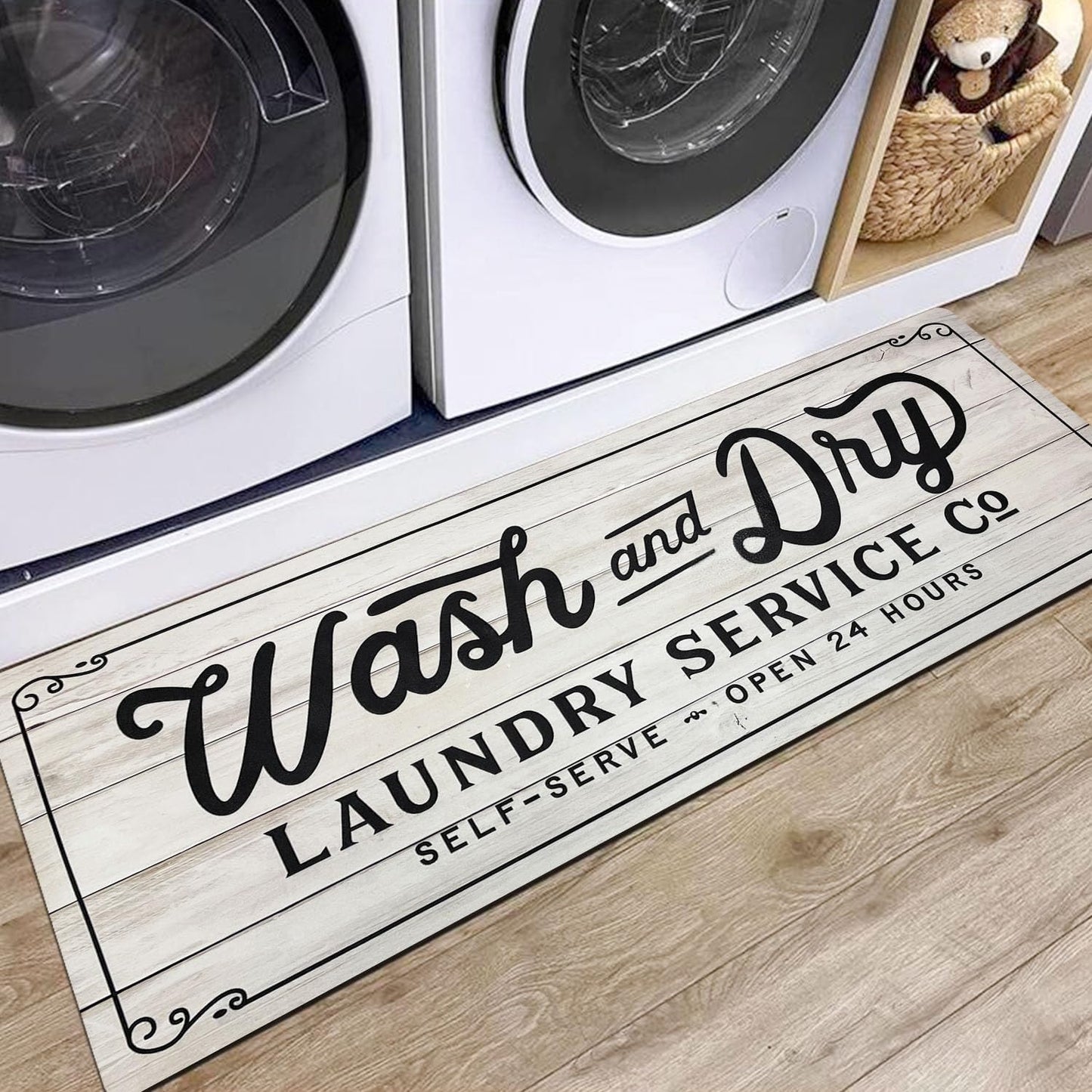 KOZYFLY Laundry Room Rug Runner 20"x48" Non Slip Kitchen Rugs Washable Laundry Room Mat Waterproof Mudroom Floor Carpet Runner Farmhouse Decor, 1.7x4ft, Light Grey, Wash and Dry