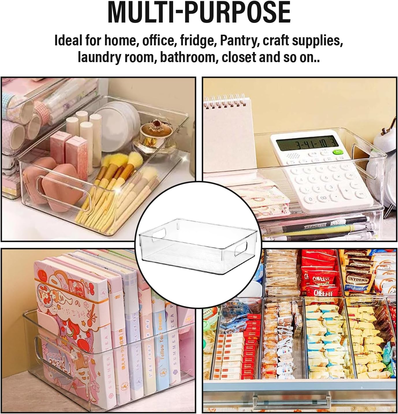 Clear Plastic Storage Bins, Pantry Organizers and Storage, Kitchen Organization and Storage Containers Bins for Organizing, Fridge, Freezer, Bathroom, Pantries, Medicine Cabinet Organizer Bin