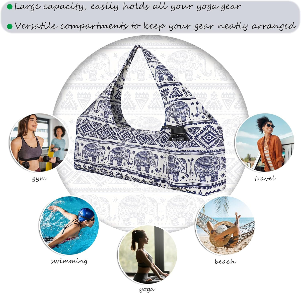 Large Yoga Mat Bag Yoga Bags and Carriers Fits All You Stuff Yoga Tote Bag with Yoga Mat Strap, Elastic Pockets and Zipper Pockets