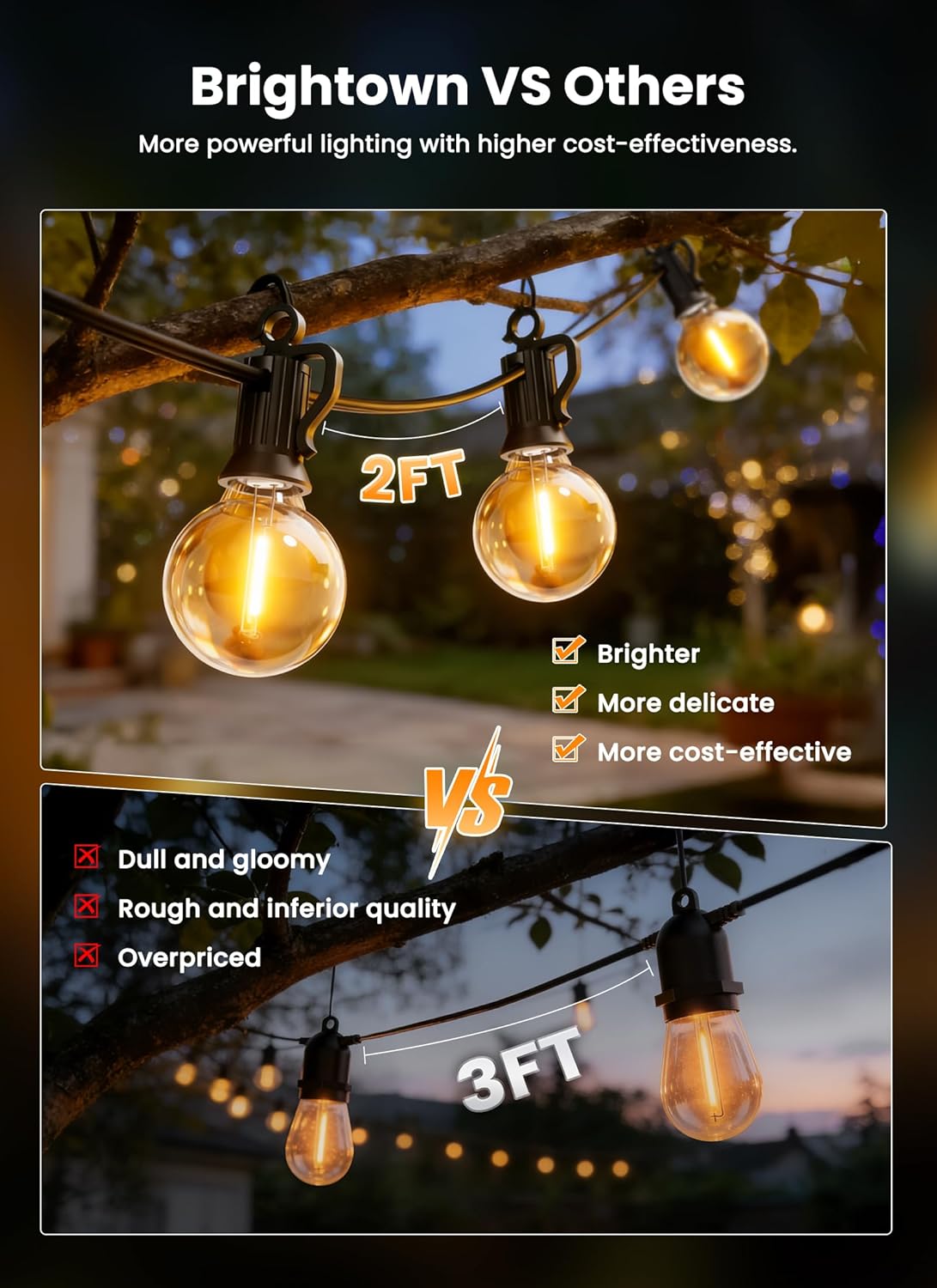 Brightown 108FT 52LED Solar String Lights Outdoor with Remote & USB Port, Shatterproof Bulbs, Dimmable & Timable, 3 Modes, Patio Lights Solar Powered with Mount Clips for Camping Backyard Garden Decor