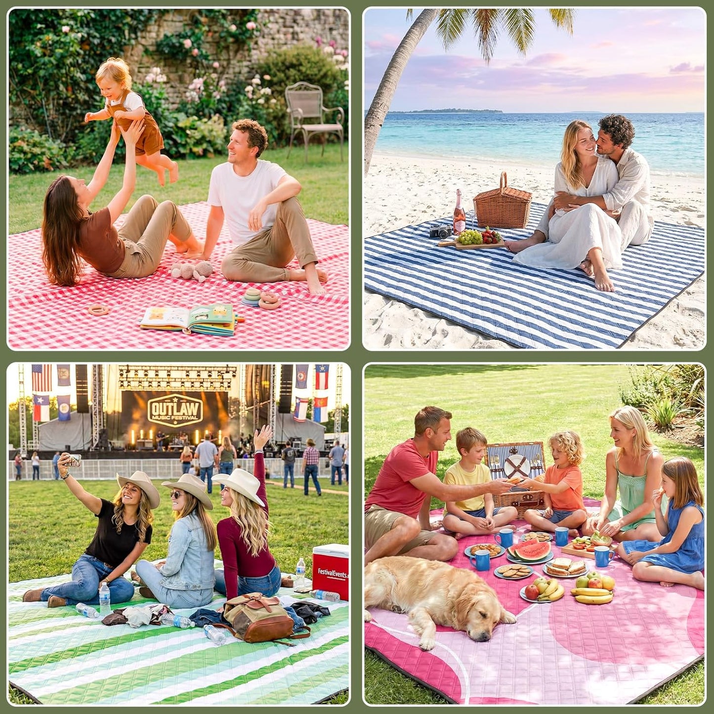 Genovega Waterproof Beach Blanket Picnic Outdoor Mat Rug Registry Wedding Search by Name Couple House Warming 2026 Housewarming Family Hostess Anniversary New Apartment Home Essential Must Have