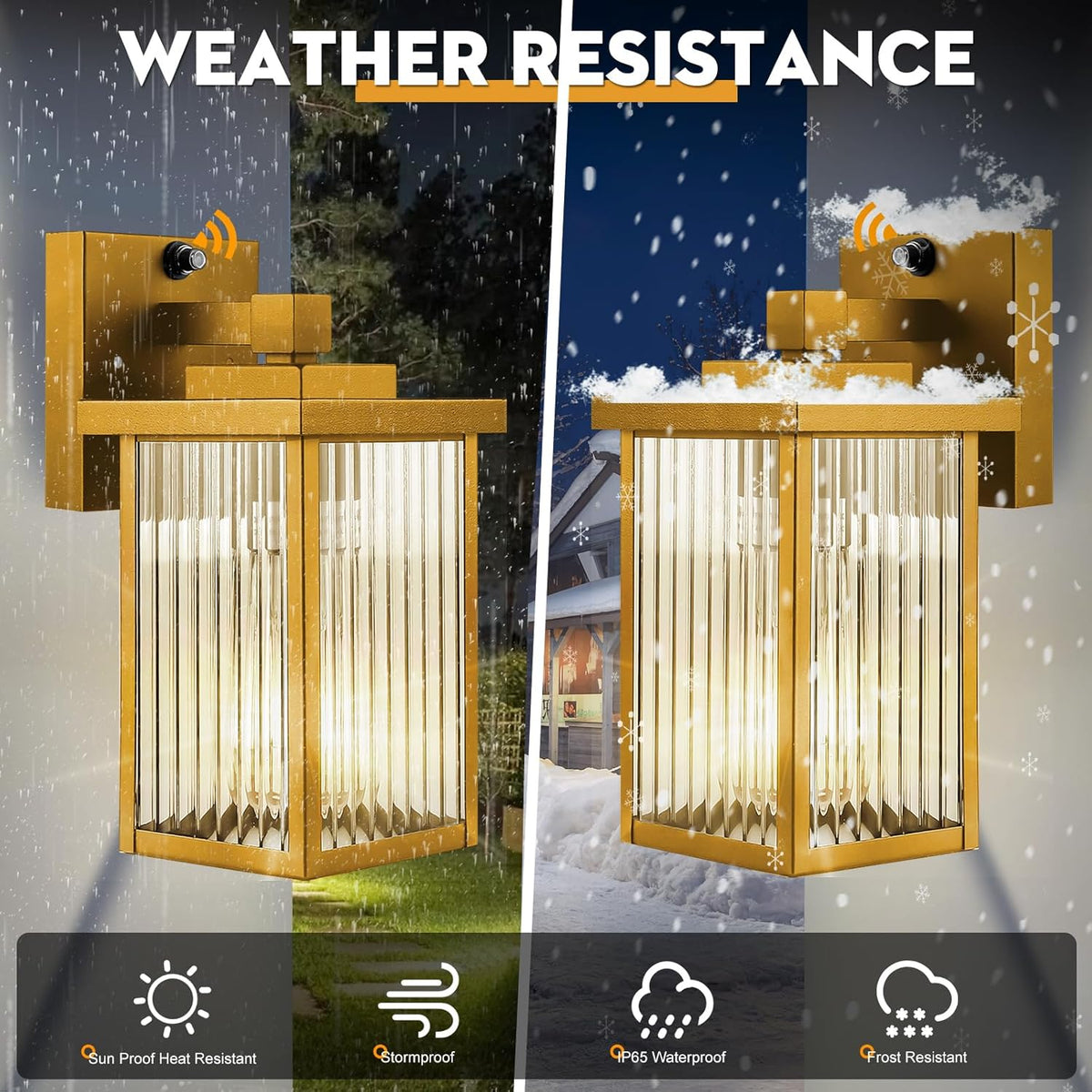 1 Pack Dusk to Dawn Outdoor Lighting, Waterproof Outdoor Porch Light with Tempered Glass, Outdoor Light Fixture for House Exterior Front Door Garage Patio (Gold Color)