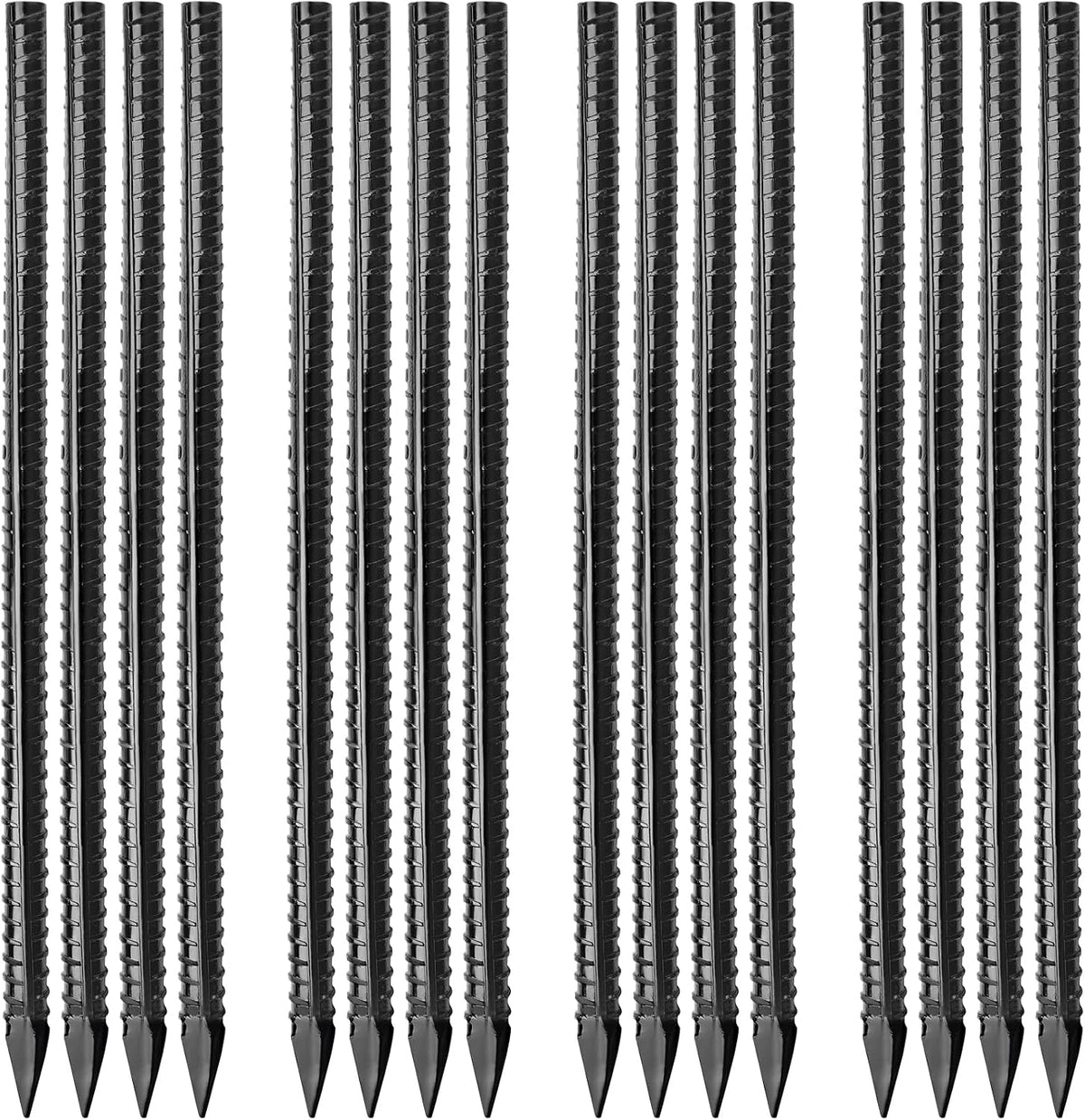 Besitu 16 inches Ground Rebar Stakes (16 pcs) Heavy Duty Metal Spikes for Concrete Timber Garden Plant, Long Straight Steel Stakes for Tent, 3/8" Thickness Ground Anchors with Chisel Point End, Black