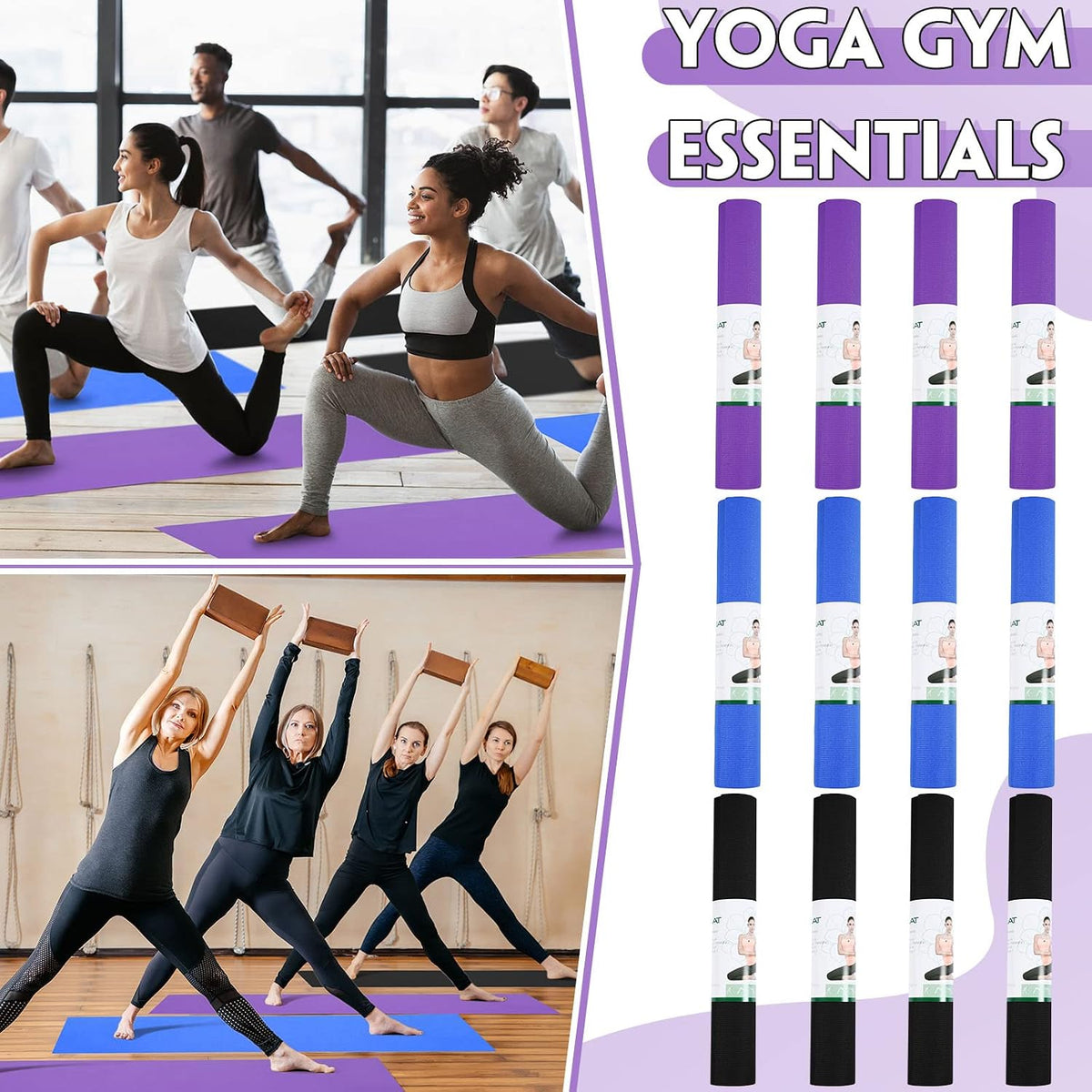 Amylove 12 Pieces Yoga Mats Bulk 68x24x0.12 Inch Exercise Non Slip Fitness Workout Mats for Women Men Home Workout Gym Yoga