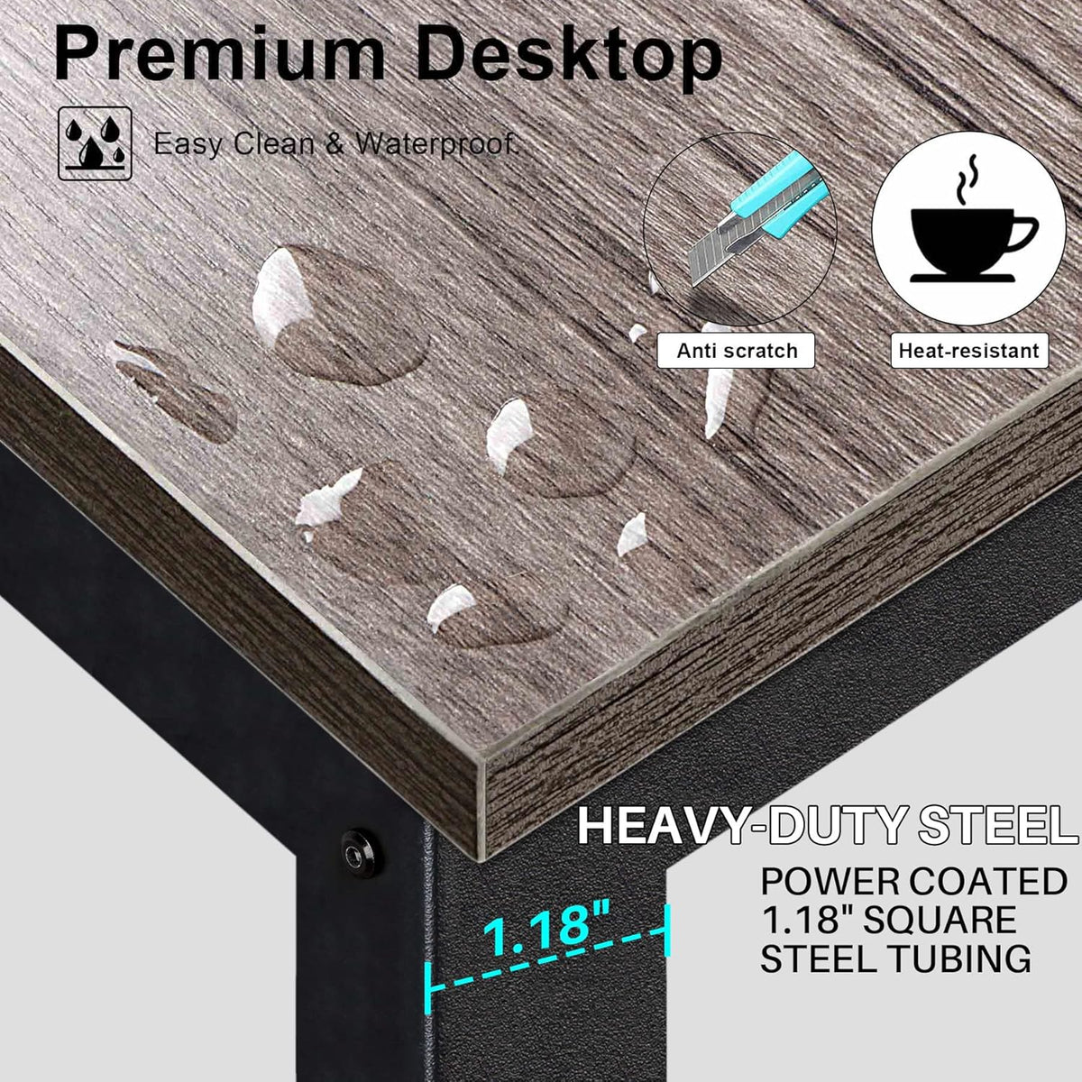 Aquzee Desk with Hutch Bookshelves, Computer Desk with 3 Tiers Storage Shelves, Space Saving Design Black Metal Legs Desk with Grey Board, Easy Assemble