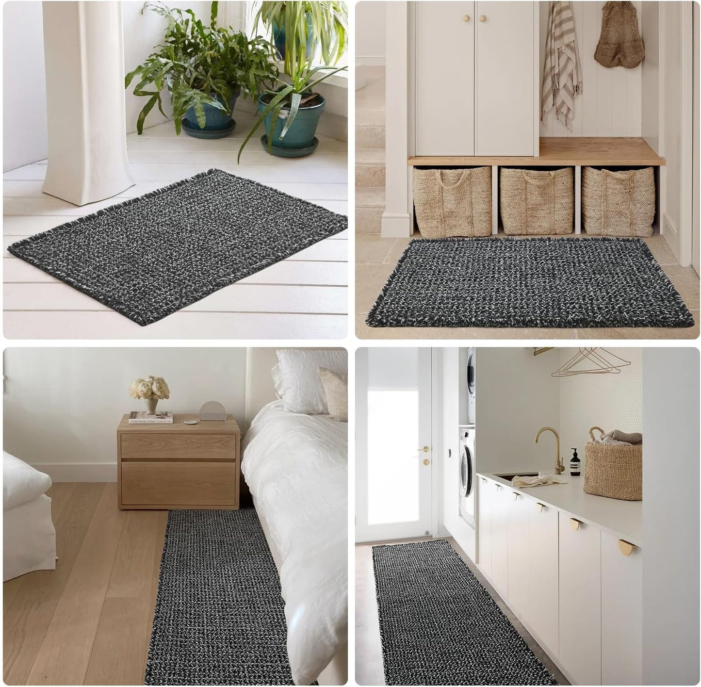 TYUU Black and White Bathroom Rugs, Waffle Bath Mat Non Slip Washable Super Absorbent Quick Dry Boho Farmhouse Bathroom Decor, 30"x20" Black and White